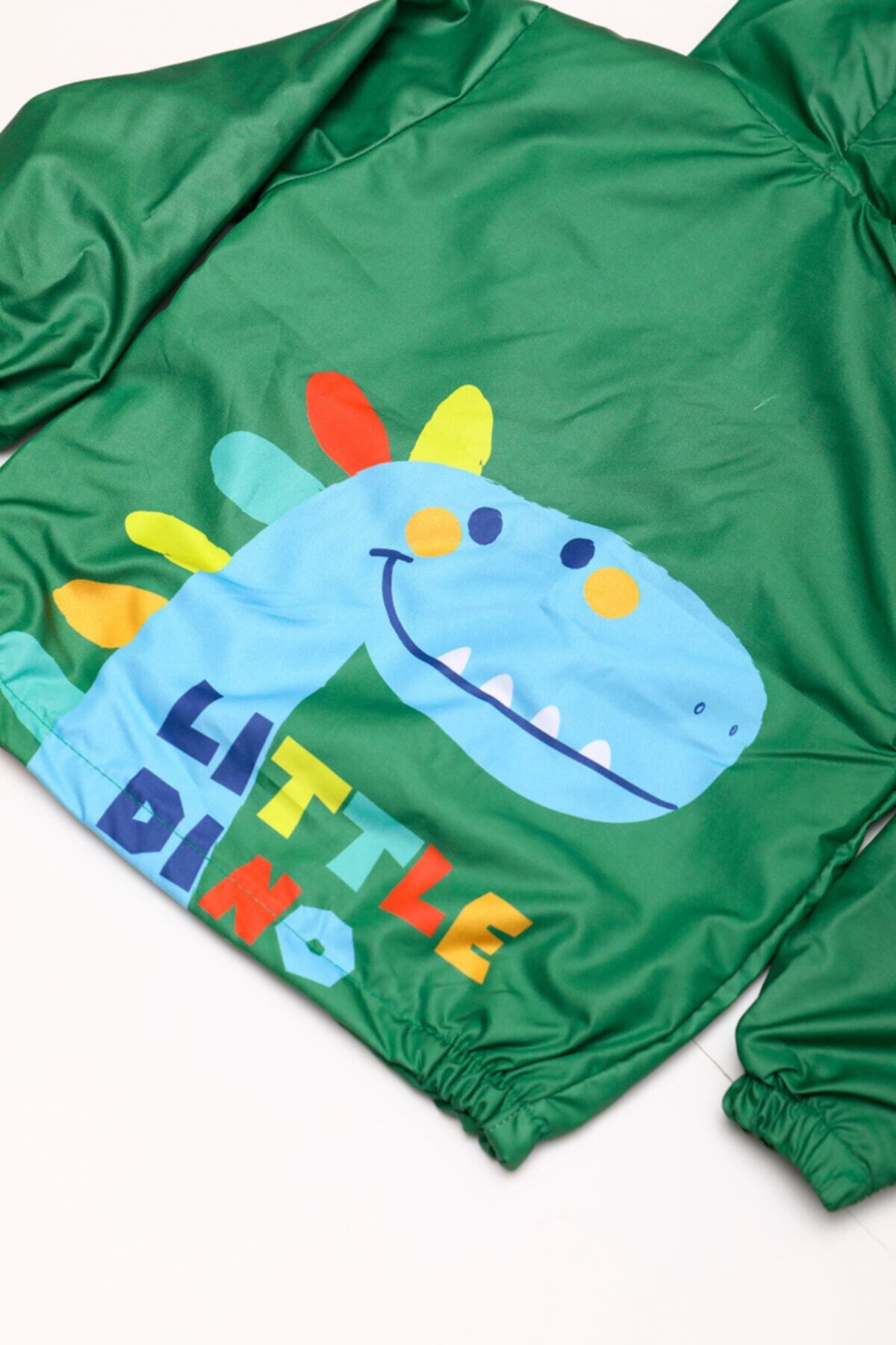 Mika Bebek & Çocuk Dinozor Desenli Kapüşonlu Erkek Çocuk Yeşil Yağmurluk fotoğrafı 7 (önizleme)