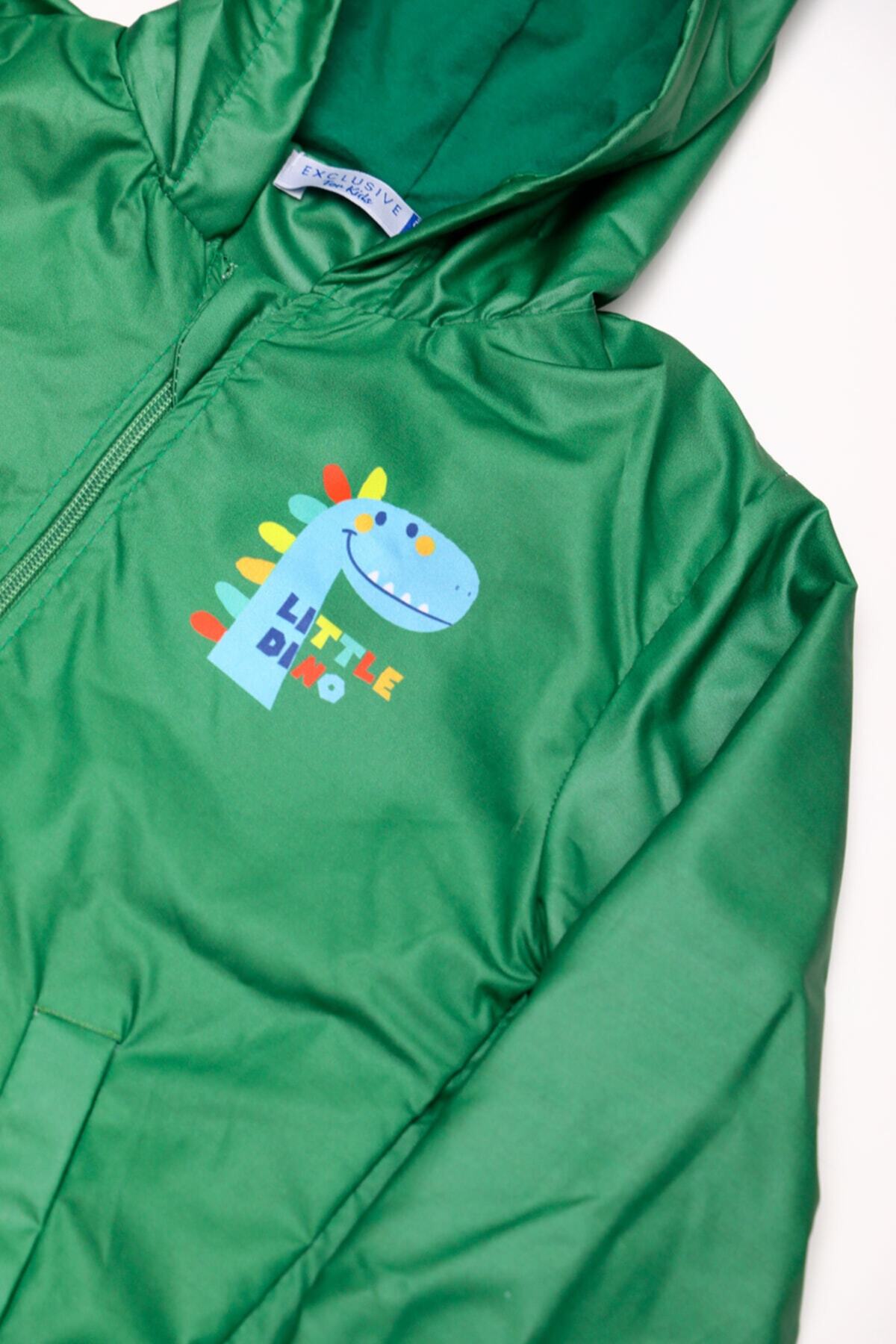 Mika Bebek & Çocuk Dinozor Desenli Kapüşonlu Erkek Çocuk Yeşil Yağmurluk fotoğrafı 5 (önizleme)