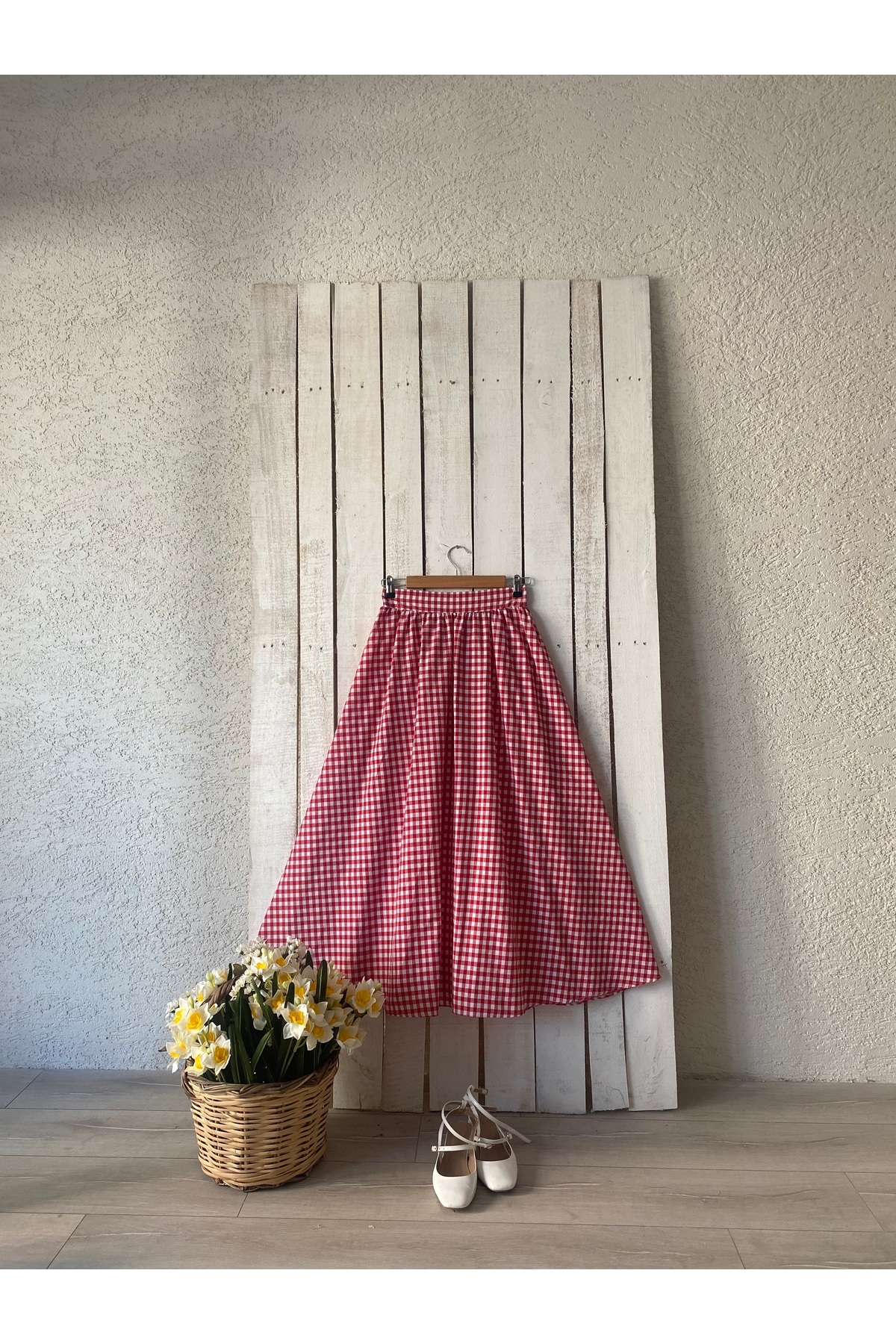 KÜÇÜĞÜM BUTİK  Kırmızı Pötikare Kloş Etek - Görsel 5