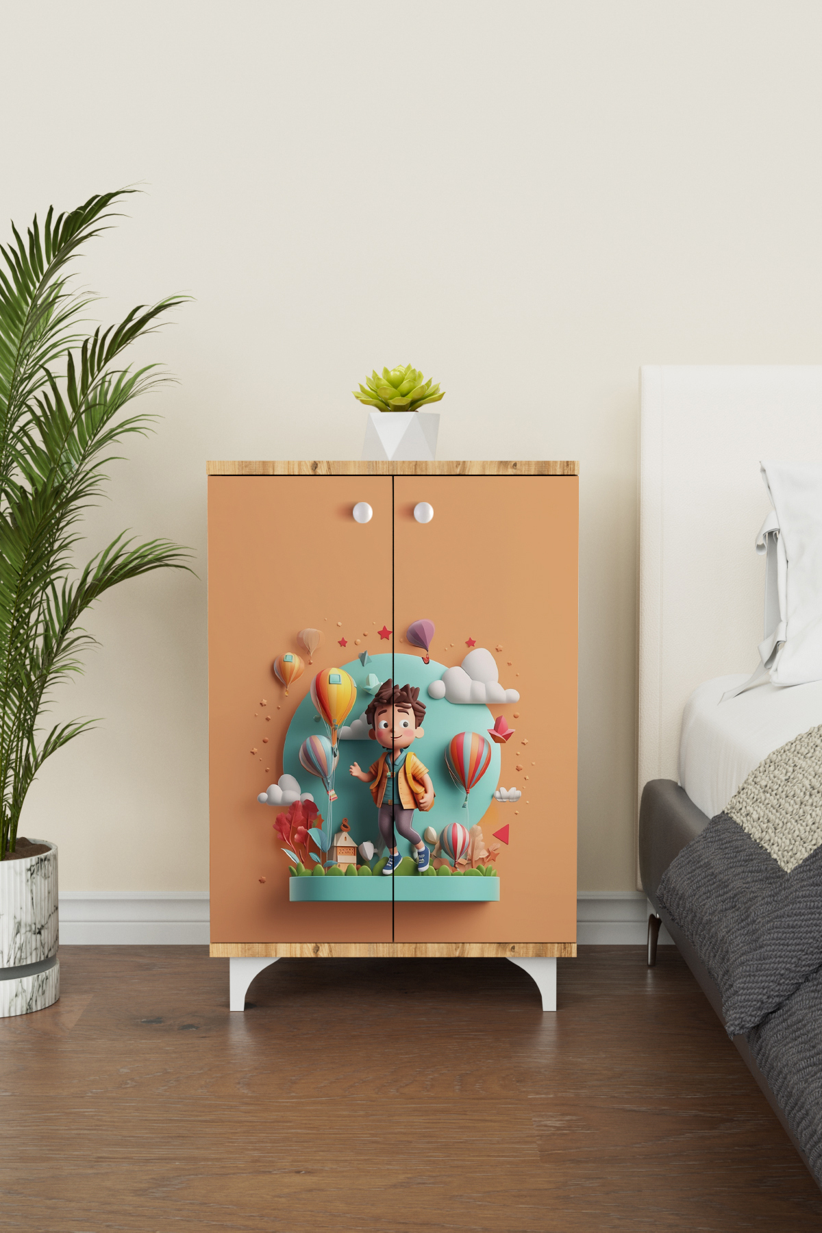 Hediyeler Kapında Happy Kid 2 Raflı Çok Amaçlı Dolap Çocuk Odası Dolabı fotoğrafı 3 (önizleme)
