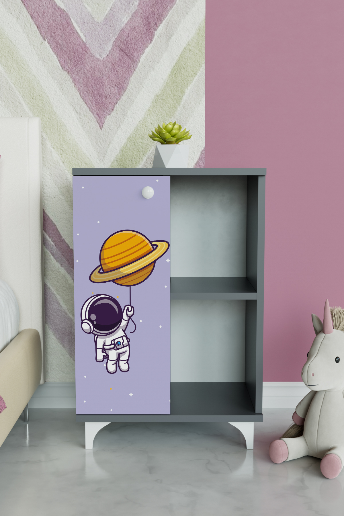 Hediyeler Kapında 2 Raflı tek kapak Tiny astronaut Çocuk Odası Çok Amaçlı Dolabı fotoğrafı 3 (önizleme)