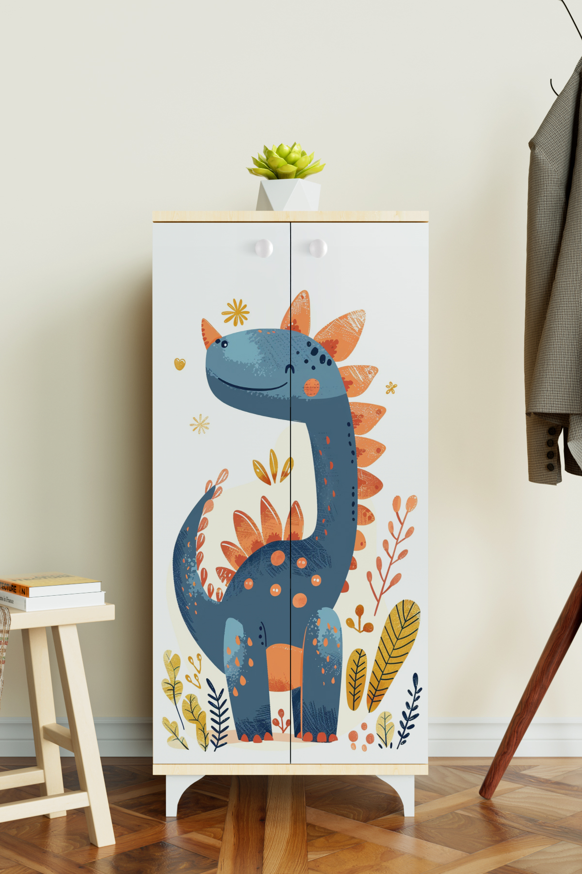 Hediyeler Kapında Minik Dino 3 Raflı Çocuk Odası Dolabı Çok Amaçlı Baskılı Oyuncak Dolabı Akçaağaç fotoğrafı 3 (önizleme)