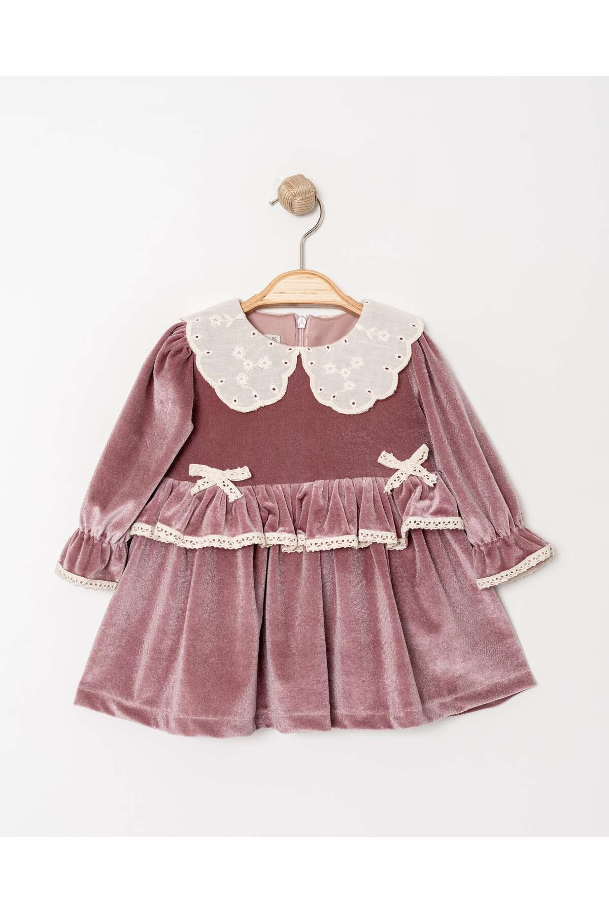 Eray Kids Kız Bebek Elbise Kadife Kız Bebek Dantel Detaylı Bebe Yaka Şık Elbise 9-24 Aylık fotoğrafı 2 (önizleme)