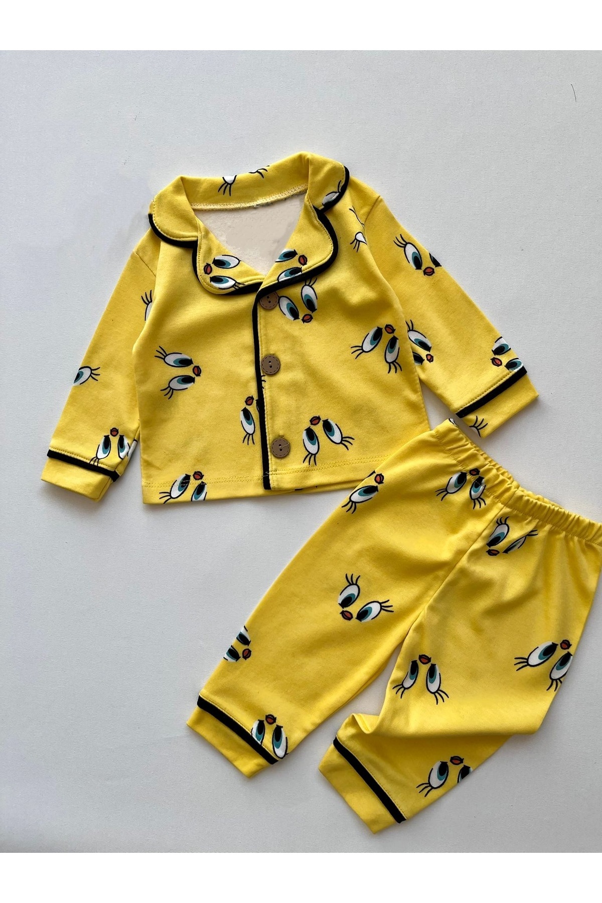 Baharda Nova %100 Pamuk Uzun Kollu Düğmeli Mevsimlik Kız Erkek Unisex Bebek Çocuk Pijaması fotoğrafı 2 (önizleme)