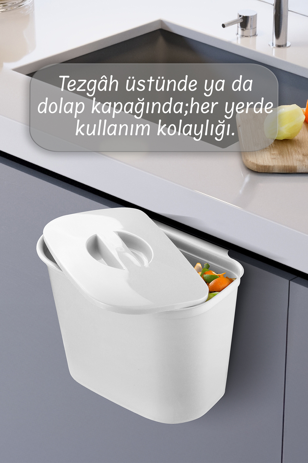 سطل زباله کاربردی 6 لیتری - قابل آویز بر روی درب کمد، سطل زباله زیر کانتر سفید