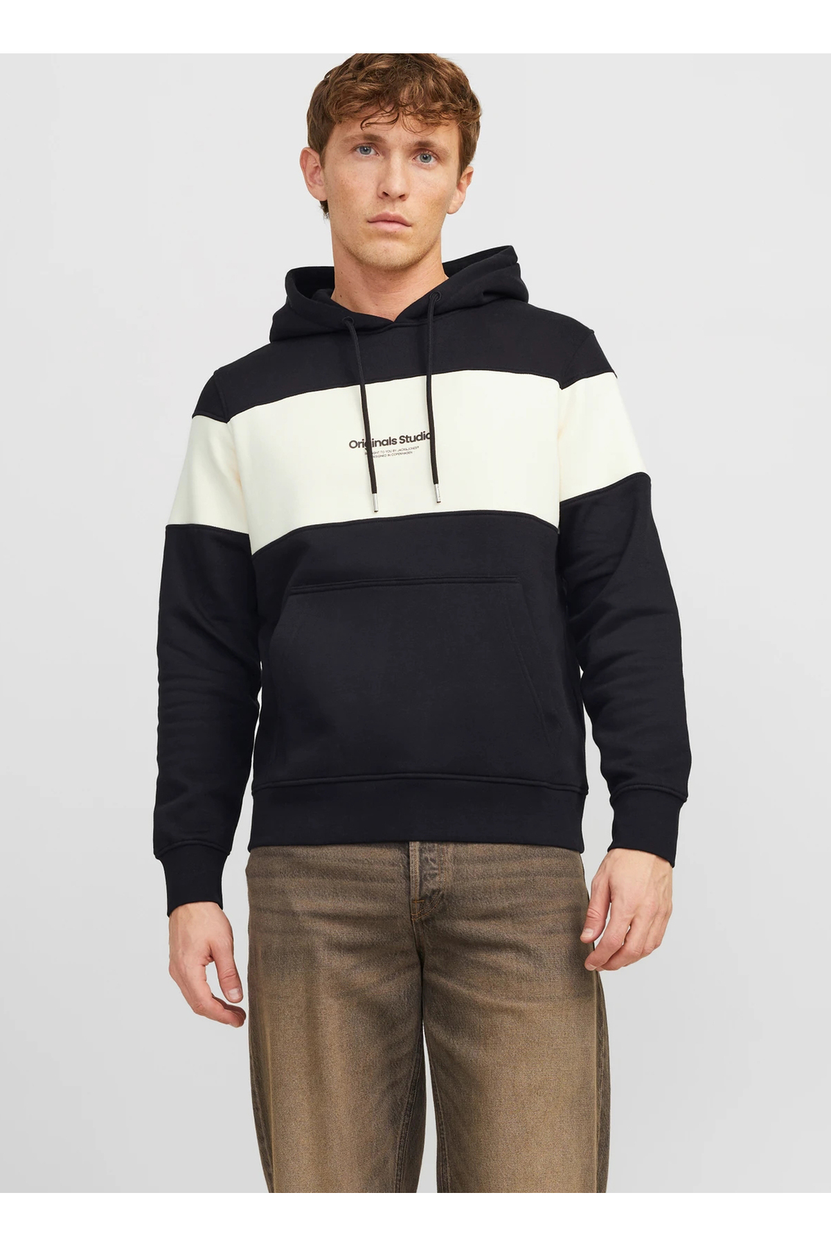 سویشرت کلاه‌دار مردانه مشکی JORVESTERBRO BLOCK SWEAT HOOD STYD جک اند جونز سویشرت Jack & Jones