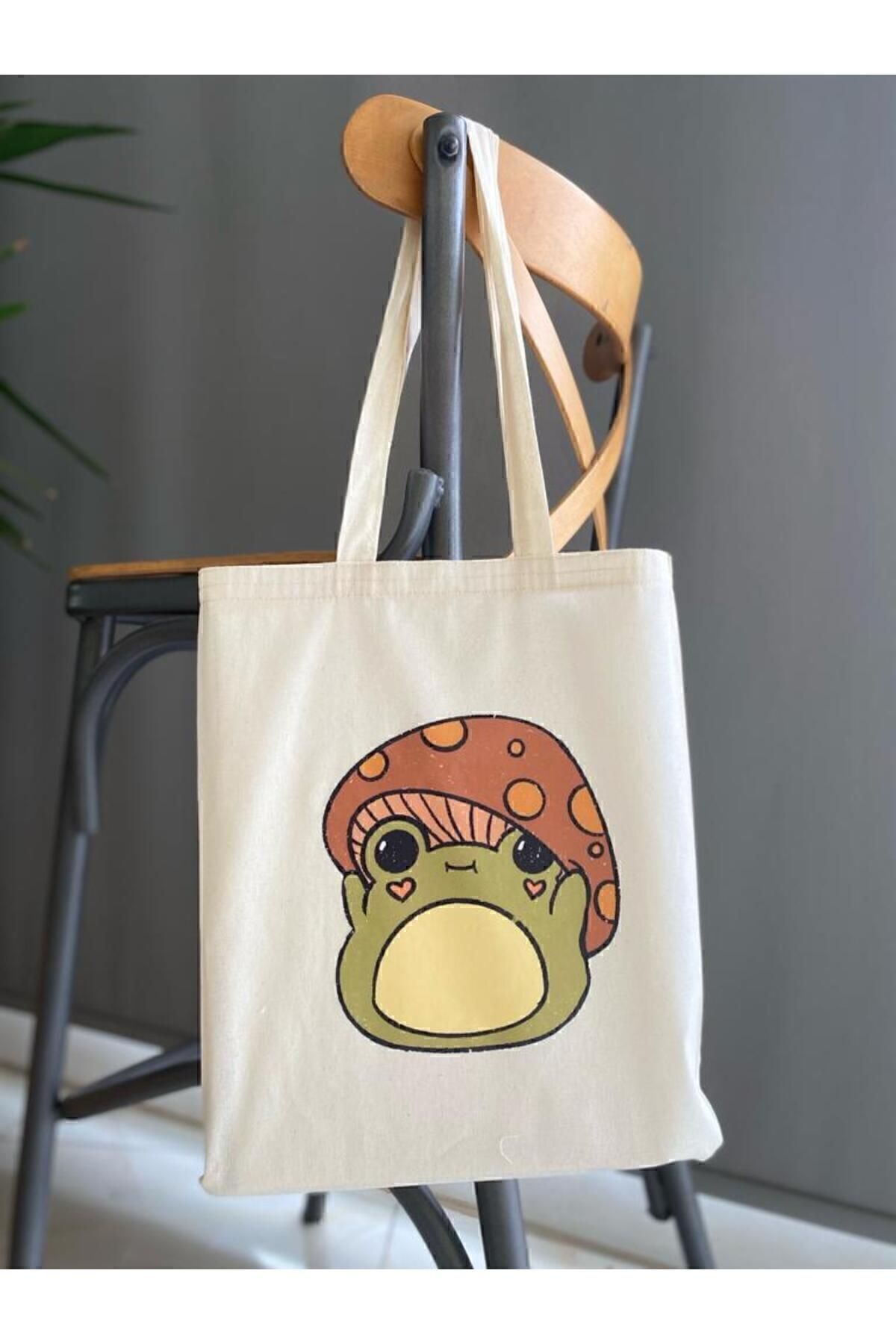 Genel Markalar  Sevimli Mantar Baskılı Bez Çanta - Görsel 2