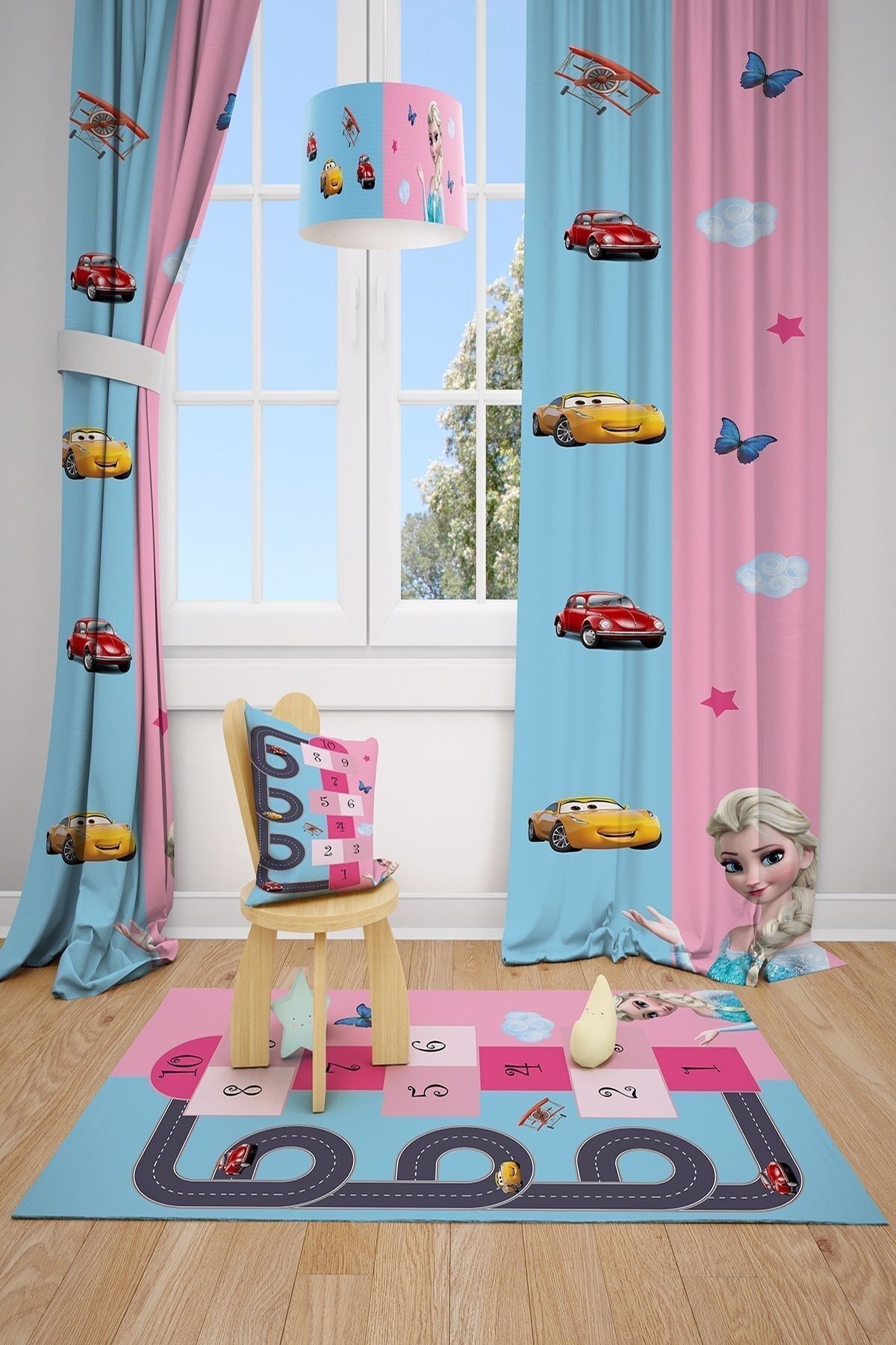 Girl Boy Twin Room Background Curtain 2 Wings