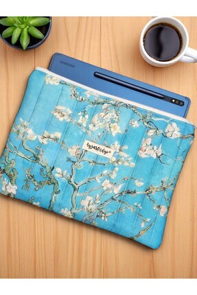 Ayza Stüdyo Badem Çiçekler Desenli Tablet Çantası, 10-12 inç Uyumlu Pofuduk i...