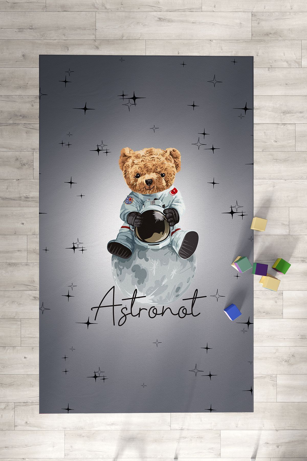 Cute Bear Astronaut Patterned Children's RugTLH-316