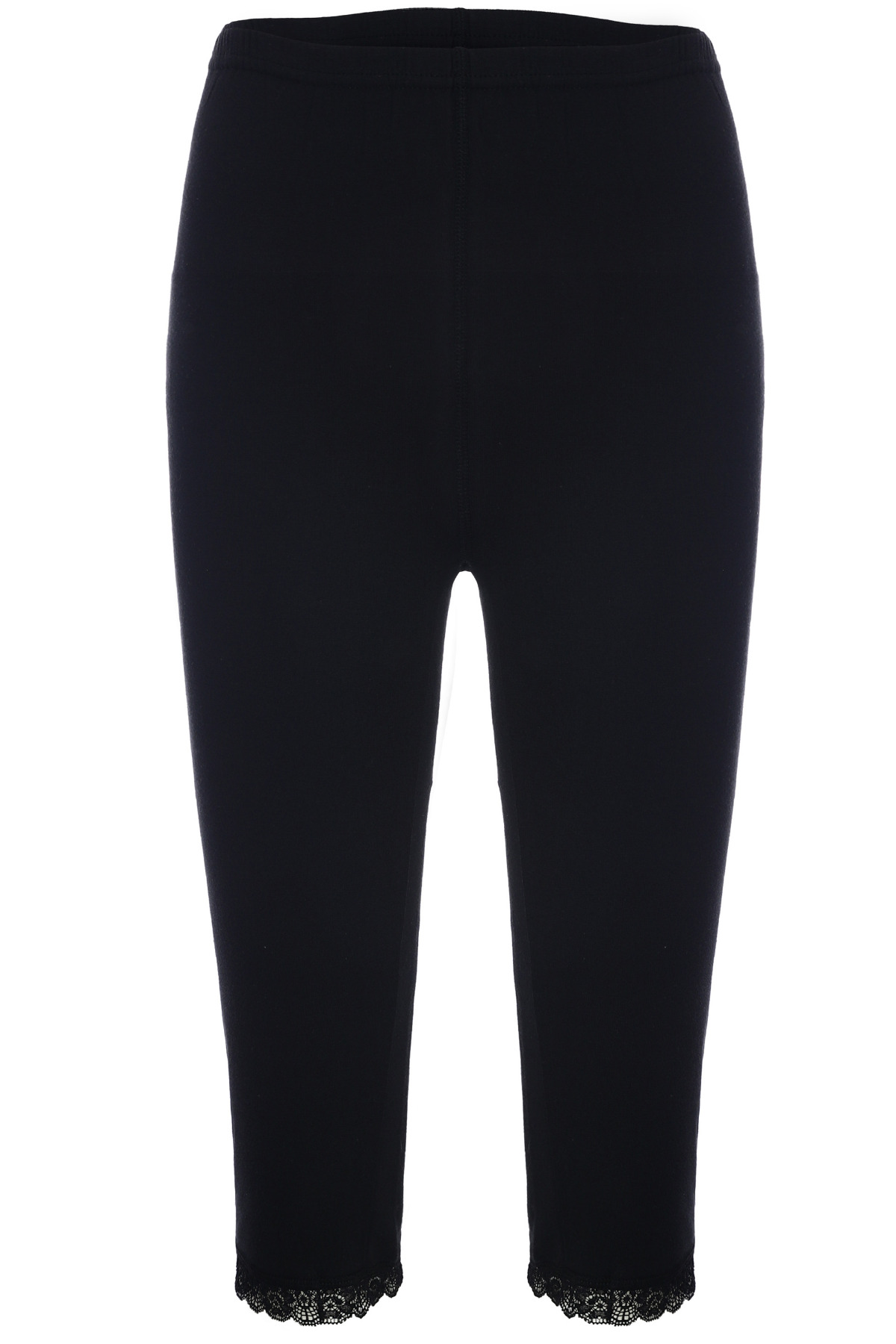 Women's 100% Cotton Lace Bermuda Capri Black Leggings 422
