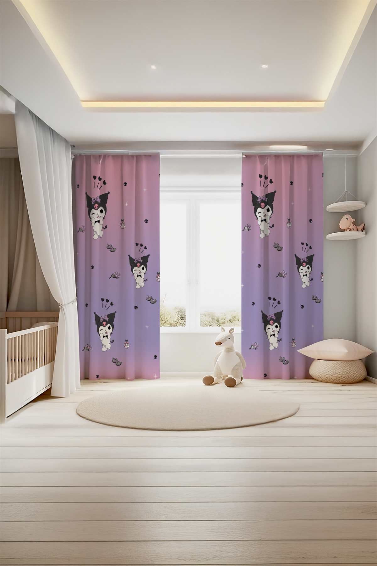 Talia Home Kuromi Desenli Çocuk Odası 2 Kanat Fon Perde TLA-325 fotoğrafı 2 (önizleme)