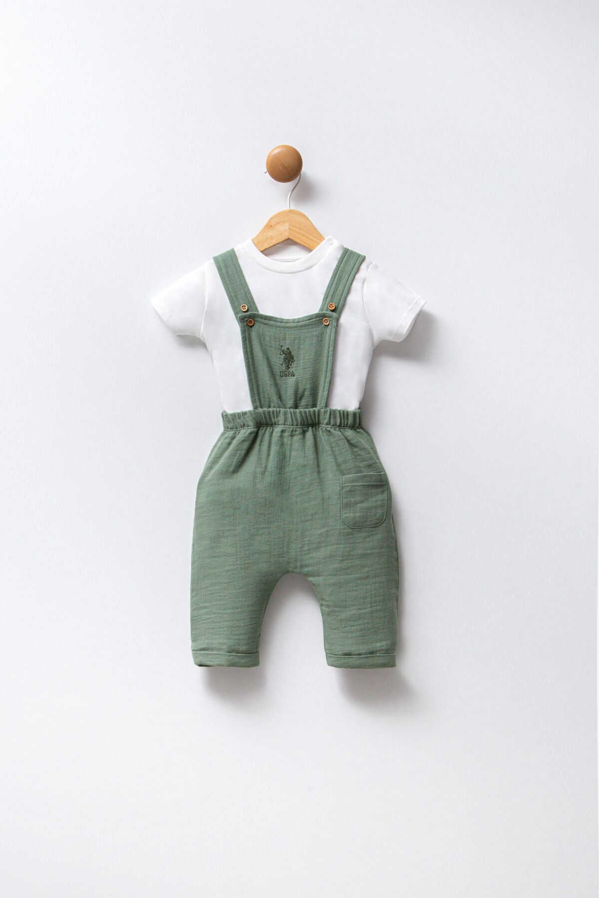 یو اس پولو لباس نوزادی خاکی رنگ پسرانه یو اس پولو لباس نوزادی خاکی رنگ پسرانه