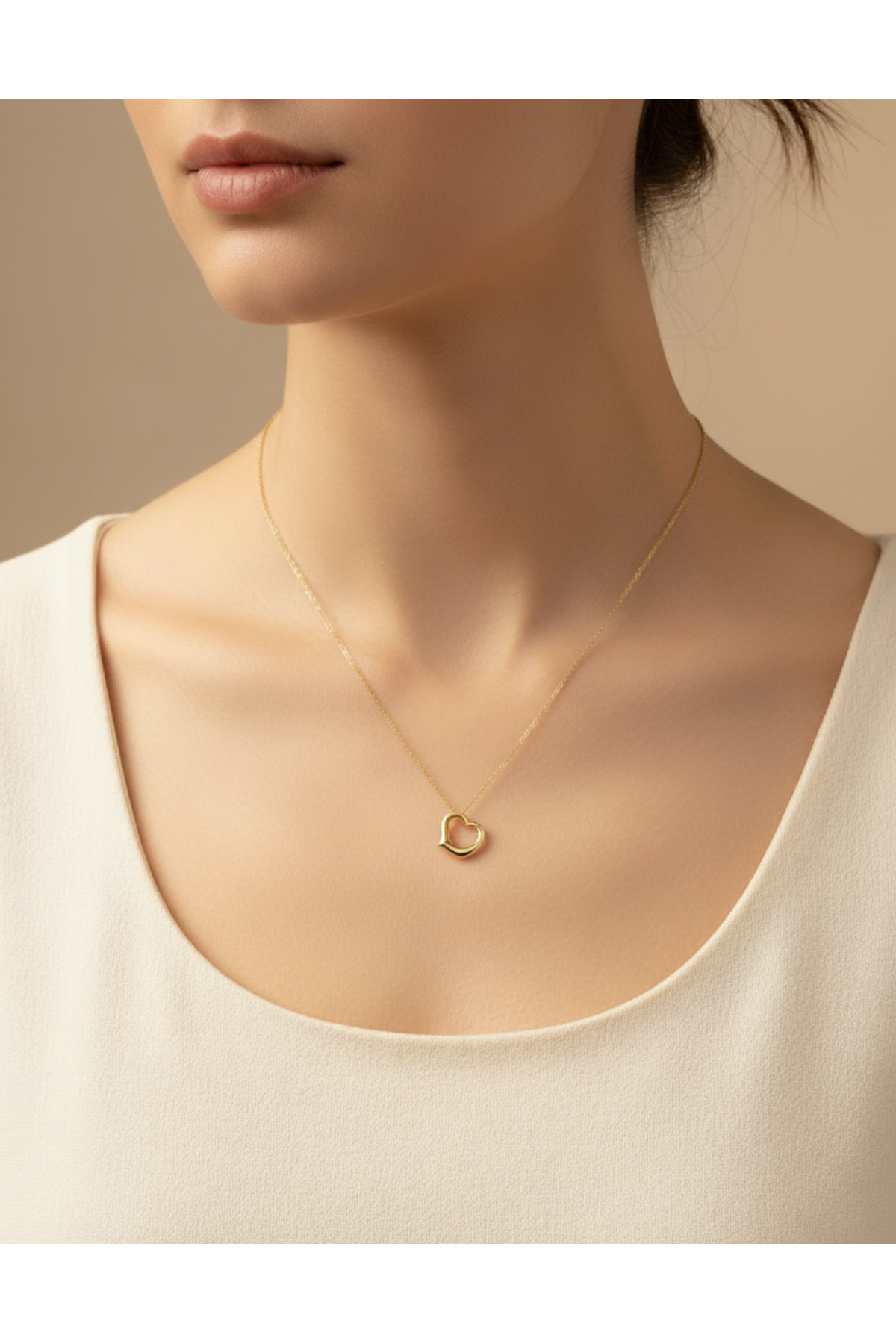 Minimal Ince Zincir Kalp Model Kolye 14 Ayar Altın Kaplama Bileklik