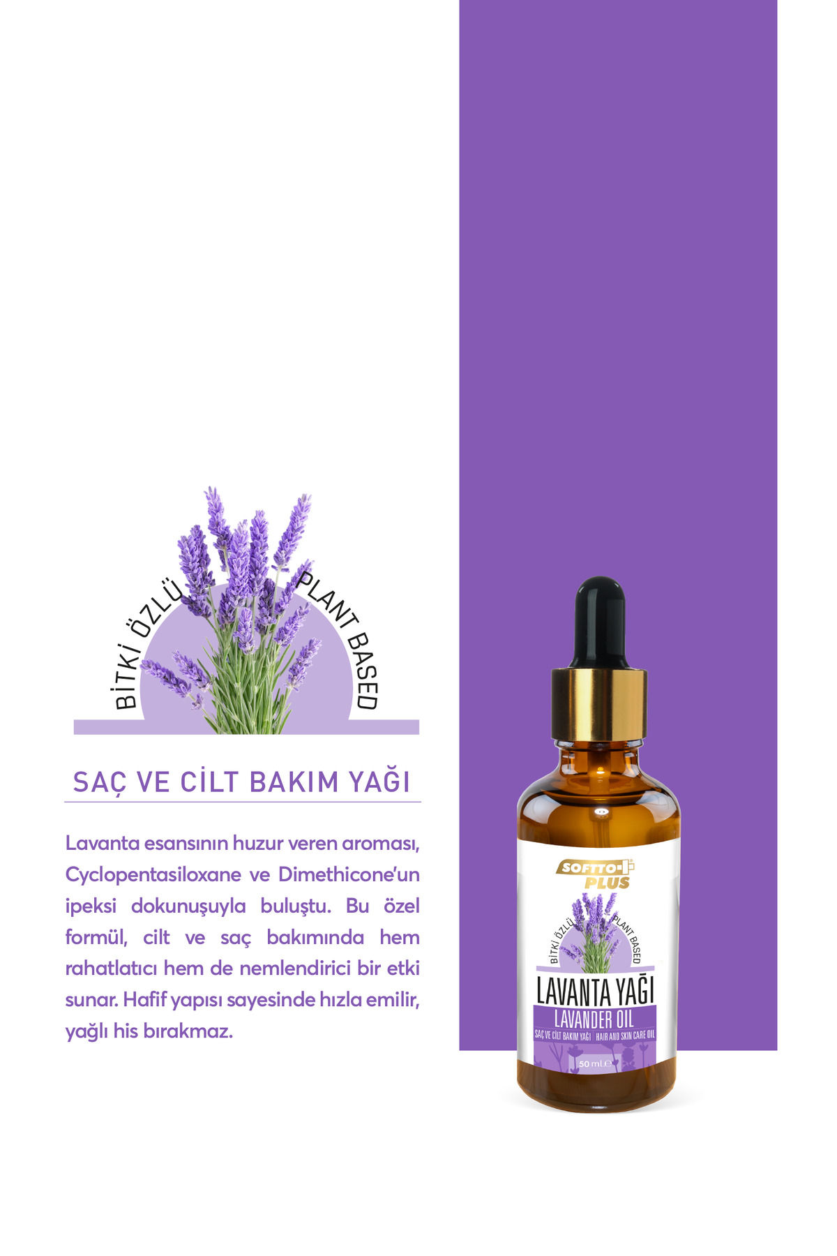Rahatlatıcı ve Nemlendirici Lavanta Saç ve Cilt Bakım Yağı 50 ml - Ürün görseli