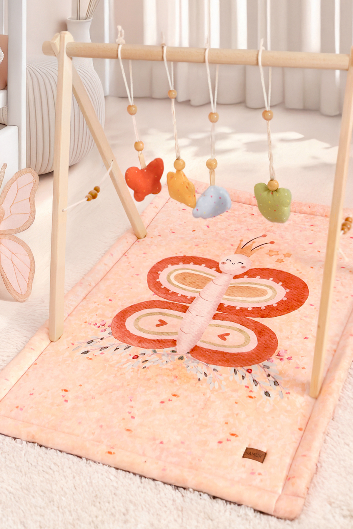 HAMUR Bebek Oyun Halısı Ahşap Oyun Matı Oyuncaklı Yenidoğan Aktivite Etkinlik Egzersiz Baby Gym Wings fotoğrafı 3 (önizleme)