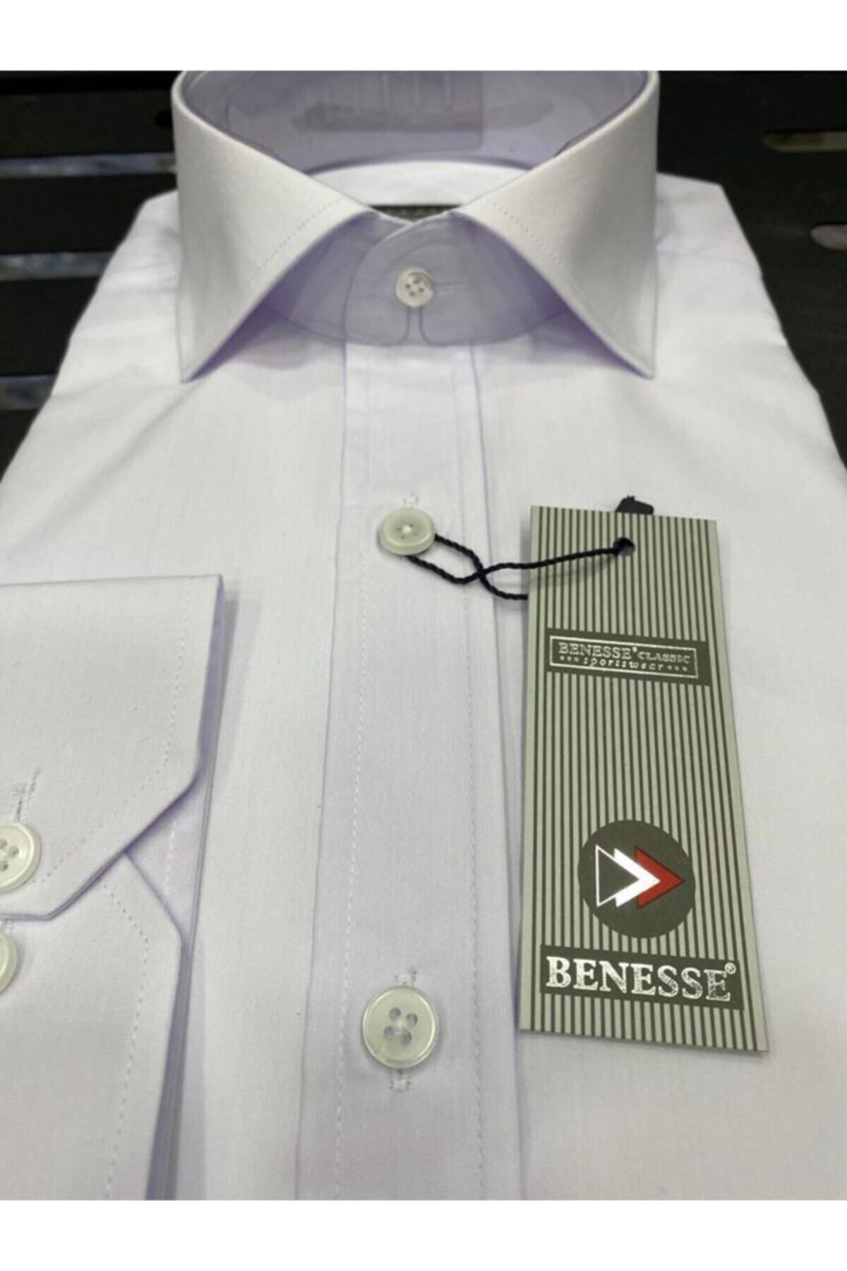 BENESSE  Slim Fit Kolay Ütülenebilir Düz Beyaz Dacron Gömlek - Görsel 4