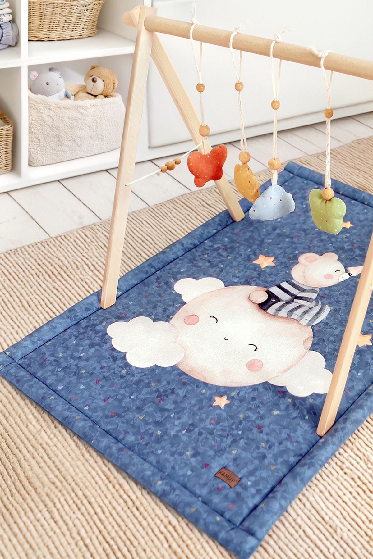 HAMUR Bebek Oyun Halısı Ahşap Oyun Matı Oyuncaklı Yenidoğan Aktivite Etkinlik Egzersiz Baby Gym Moon fotoğrafı 3 (önizleme)