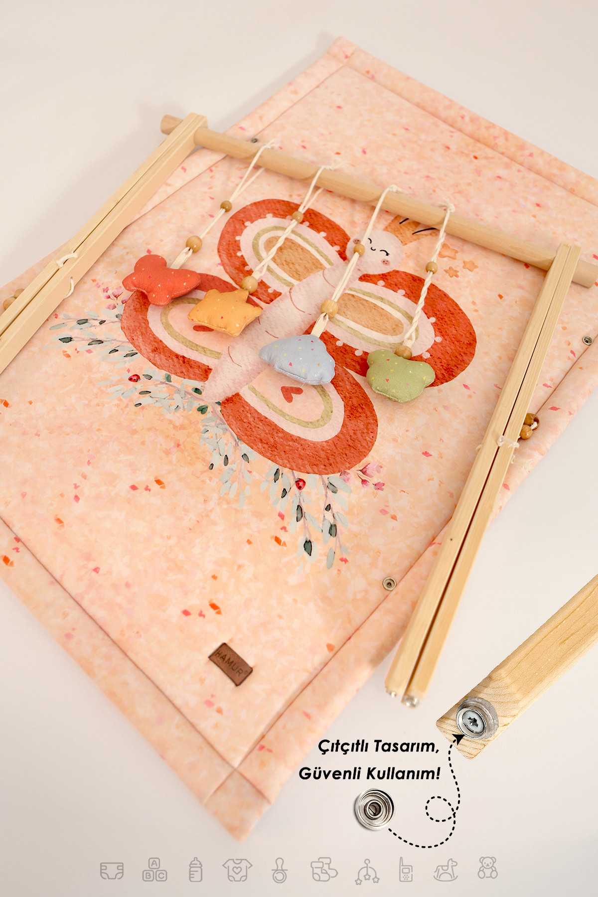 HAMUR Bebek Oyun Halısı Ahşap Oyun Matı Oyuncaklı Yenidoğan Aktivite Etkinlik Egzersiz Baby Gym Wings fotoğrafı 4 (önizleme)