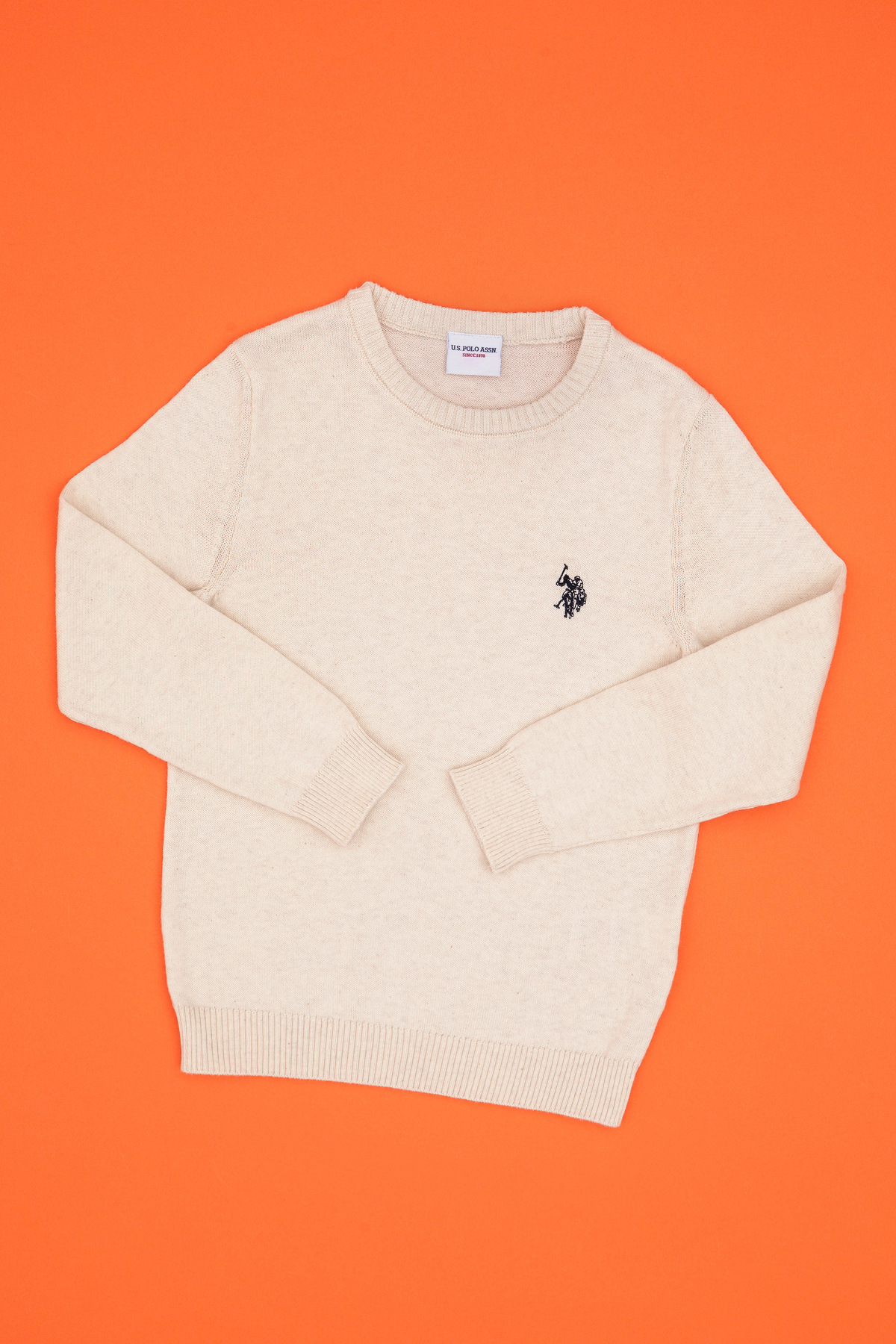 یو اس پولو پلیور دخترانه یقه گرد ملانژ کرم رنگ، مدل 50316808-VR159 یو اس پولو پلیور دخترانه یقه گرد ملانژ کرم رنگ، مدل 50316808-VR159