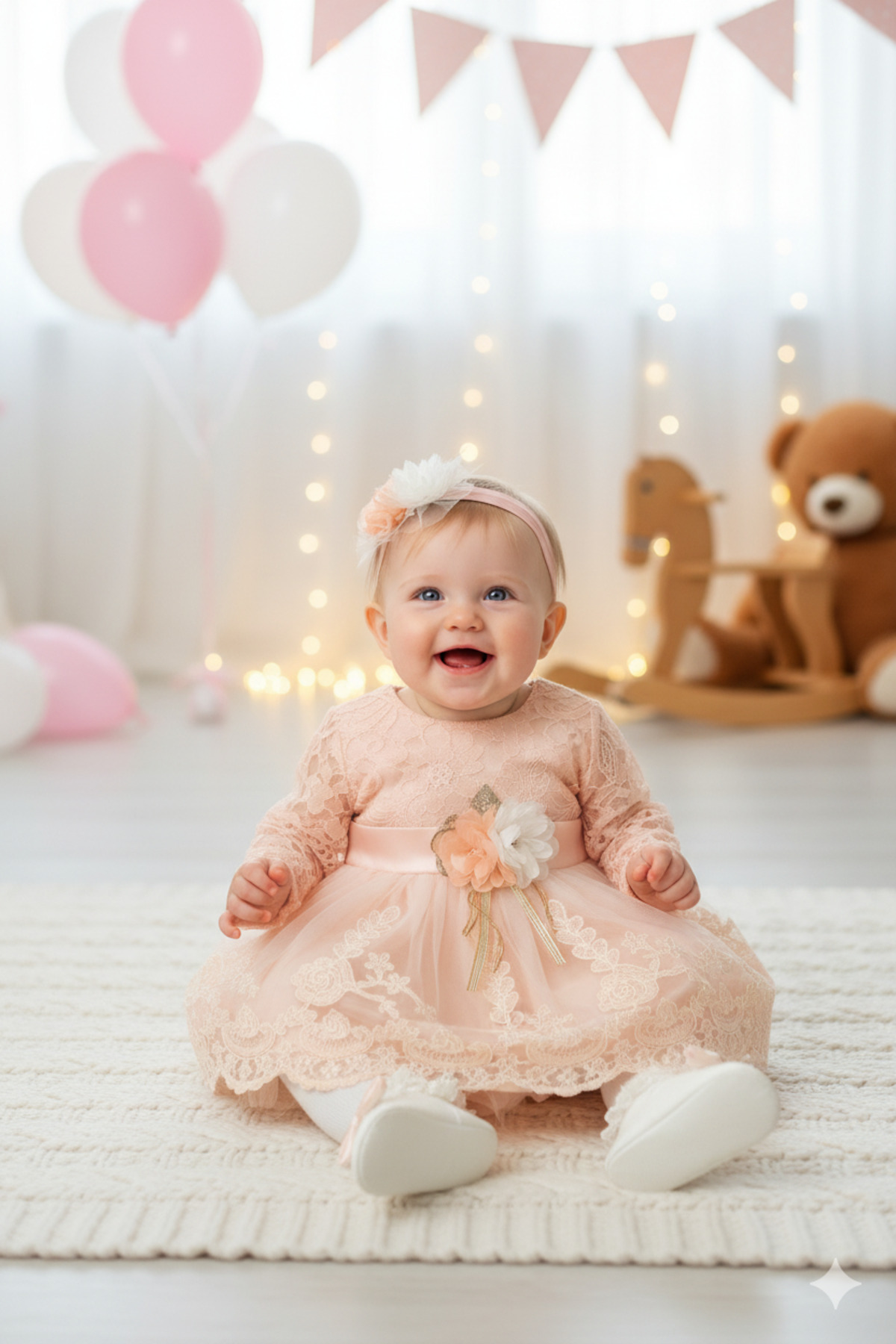 Baby Girl 0-6 Months Wedding Dress 5pcs Mevlütlük Set Long Sleeve French Lace Dress