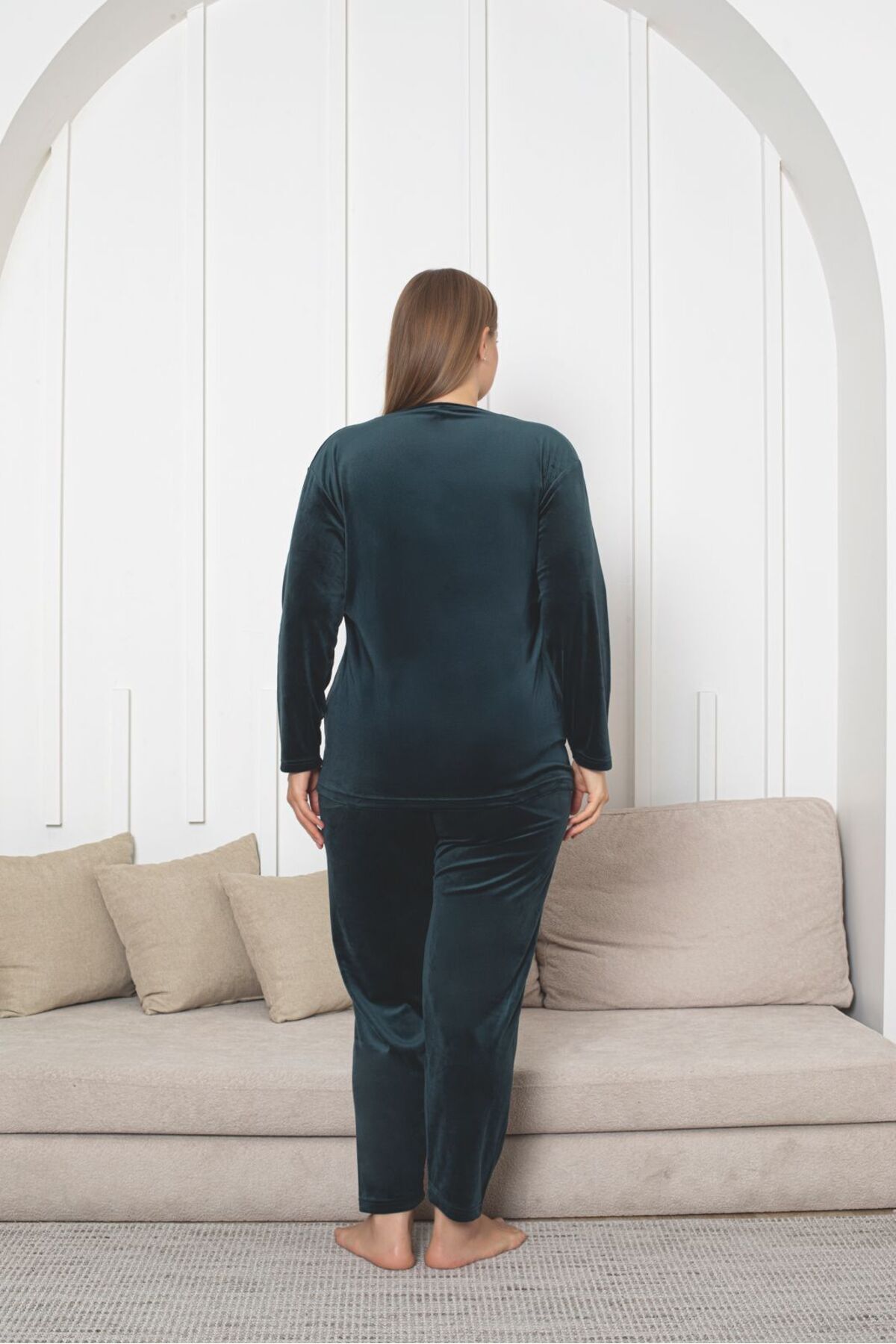 Asel Büyük Beden Kadife Pijama Takımı görsel 3