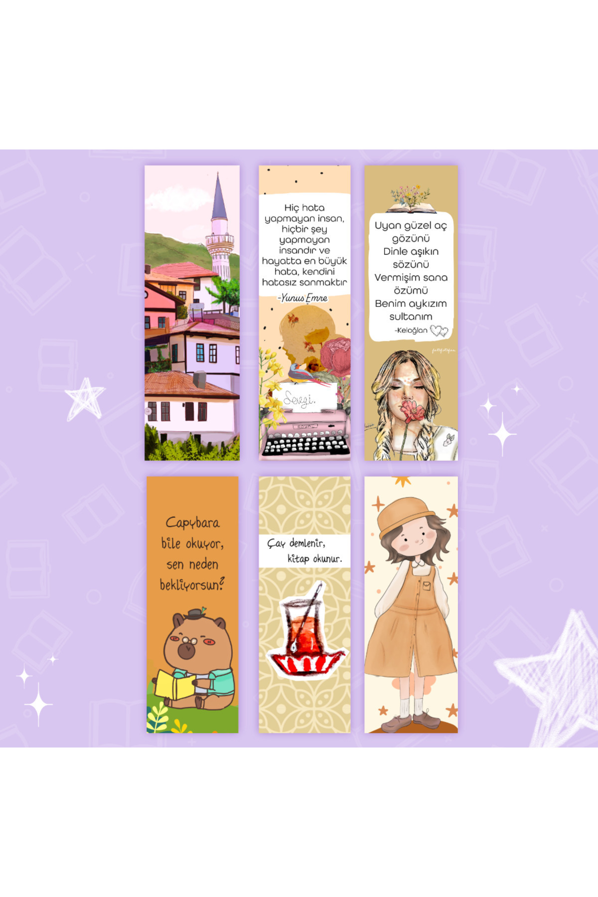 Fatofotofan 6’lı Kitap Ayracı Seti | Motivasyon Sözlü, Çizimli ve Renkli Ayraçlar | Hediye Seçeneği