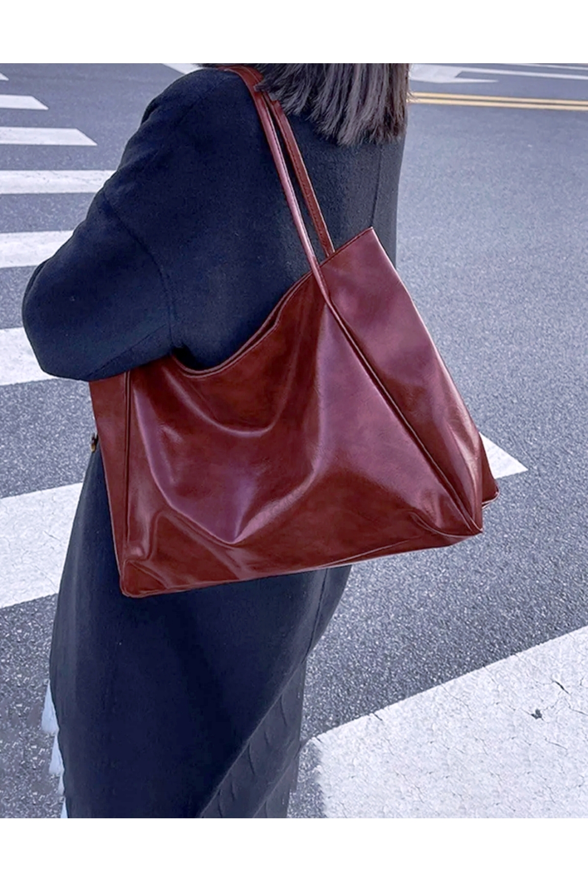 DENSİLA Kadın Bordo Fermuarlı Shopper Çanta görsel 2