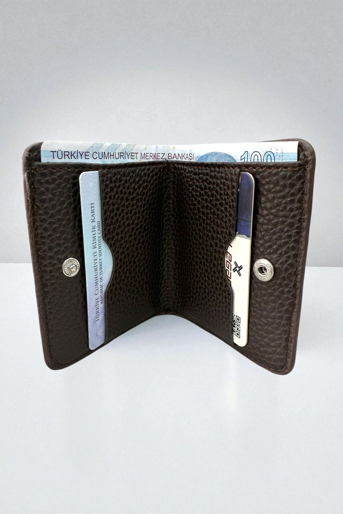 OZBLCK  Suni Deri Çıtçıtlı Yatay Kartlık - Görsel 2