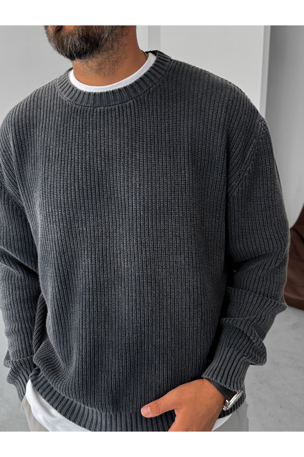 Siyah Yıkamalı Oversize Örme Kazak PM-027 — مشکی 9183 — تصویر 3 از 4
