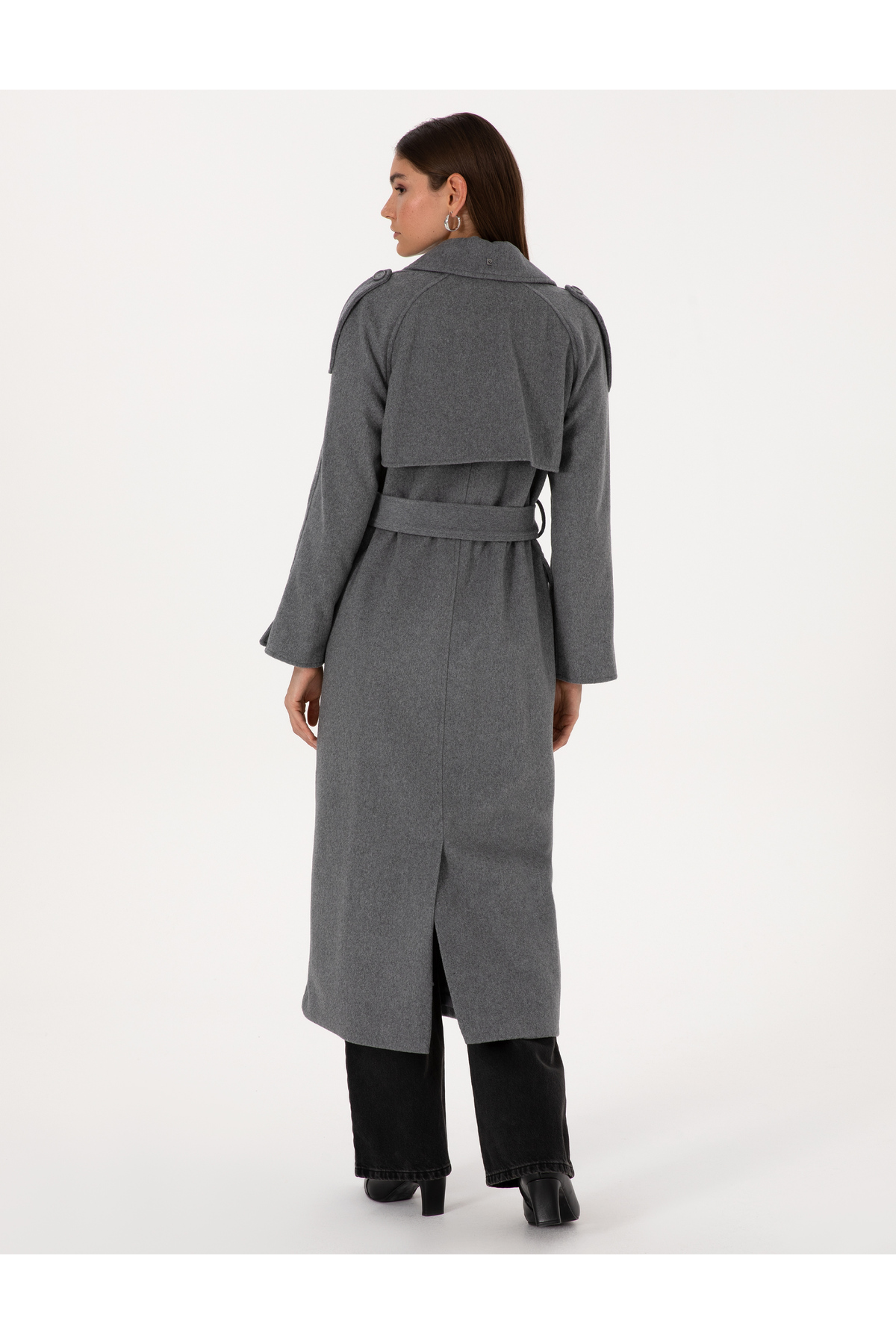 Pierre Cardin  Antrasit Melanj Yün Karışımlı Kaşe Kaban 50308956-VR081 - Görsel 4