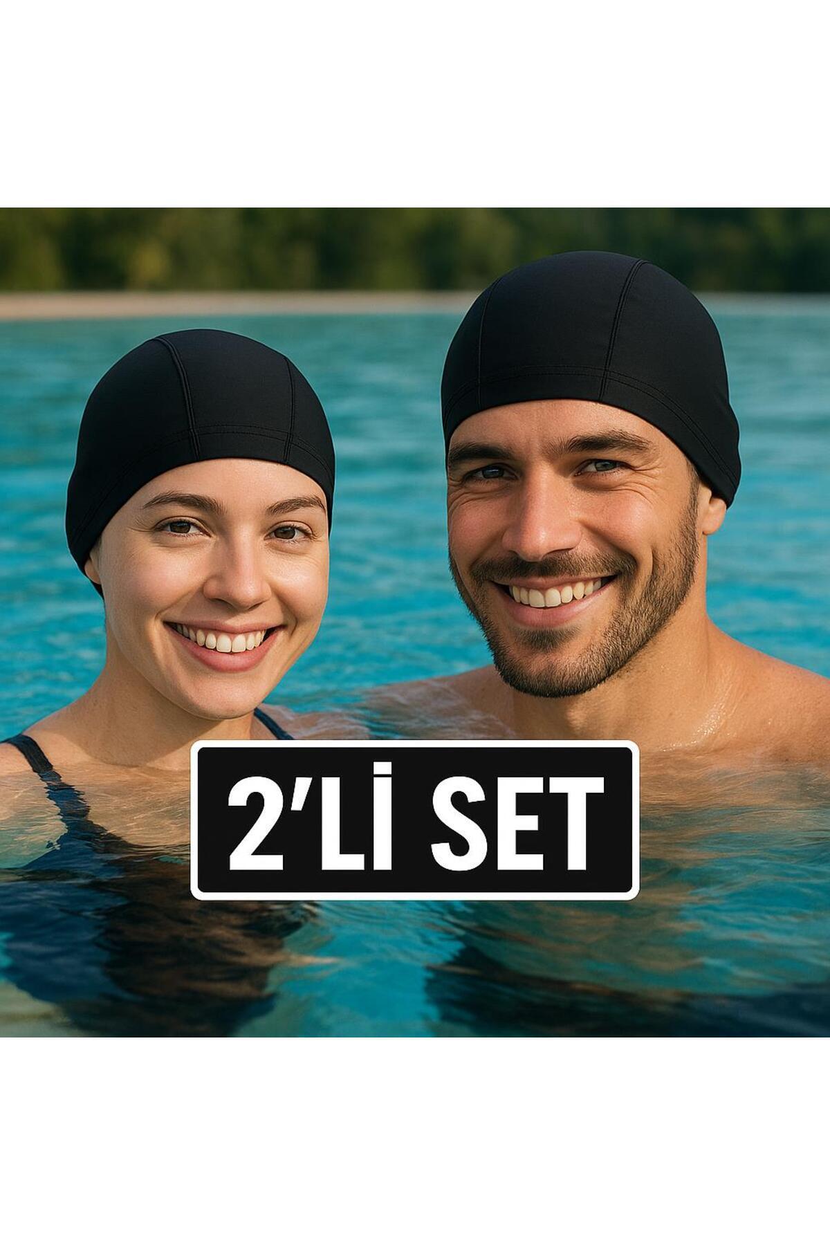 Lio20 Unisex 2’li Set Likralı Bez Yüzücü Bone– Esnek & Konforlu– Tüm Yaş Grubu İçin Deniz ve Havuz Bonesi