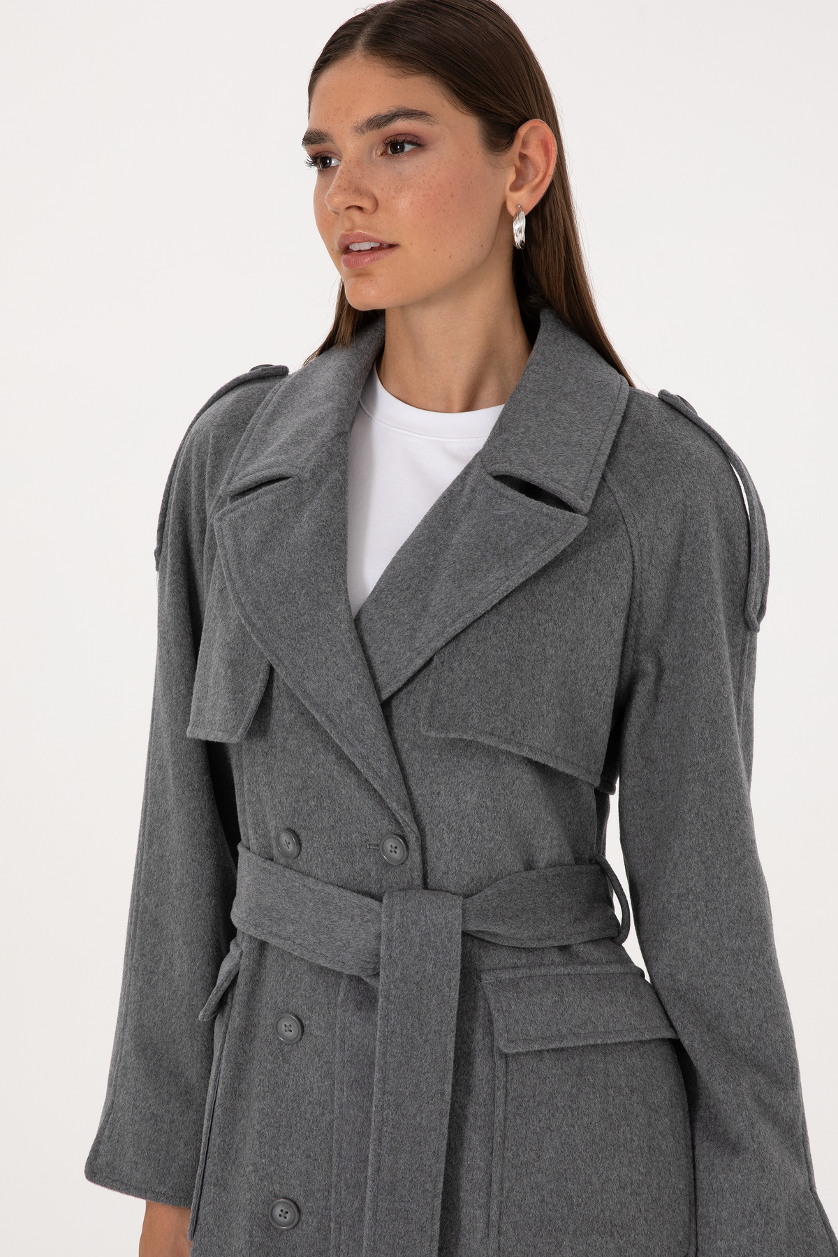 Pierre Cardin  Antrasit Melanj Yün Karışımlı Kaşe Kaban 50308956-VR081 - Görsel 2