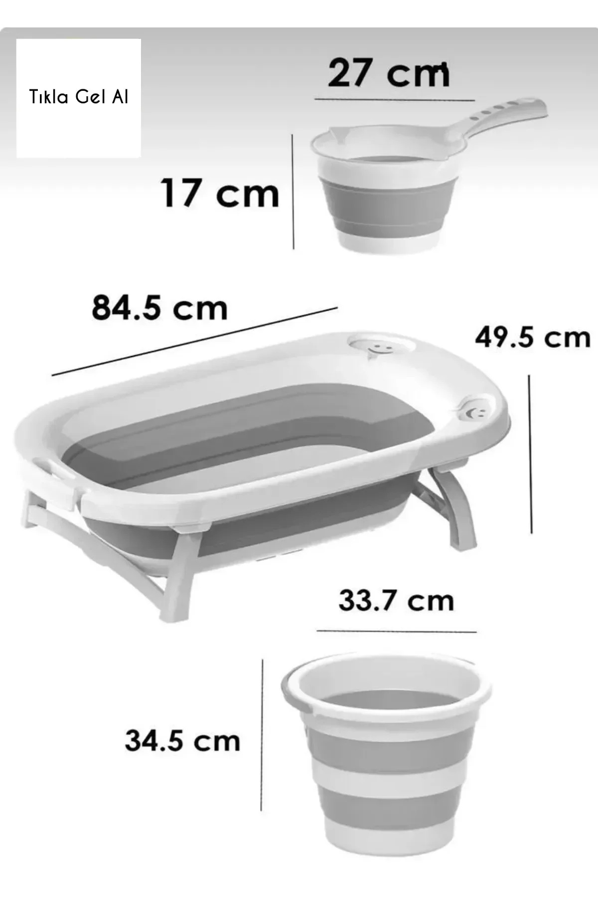 Buclee Katlanabilir Bebek Küveti Seti Portatif Katlanır Kova ve Maşrapa Yer Kaplamayan Bebek Banyo Seti fotoğrafı 2 (önizleme)