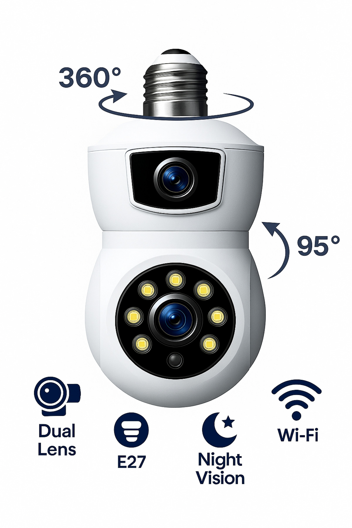 Rose Ahd-30125 Akıllı Wireless Ampül Kamera 360derece Hareketli Çift Kameralı fotoğrafı 4 (önizleme)