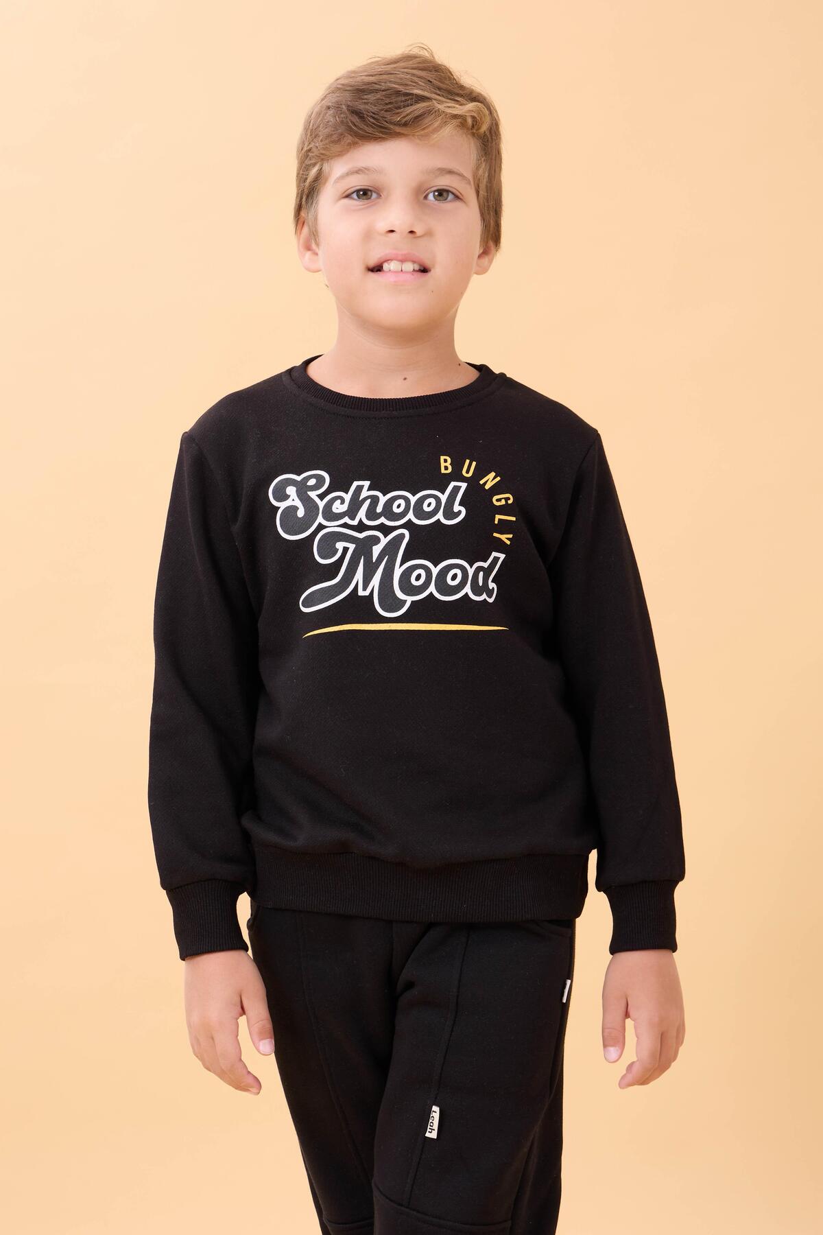 Perendi Erkek ve Kız Çocuk Okul Baskılı Bisiklet Yaka Mevsimlik Sweatshirt Siyah fotoğrafı 6 (önizleme)