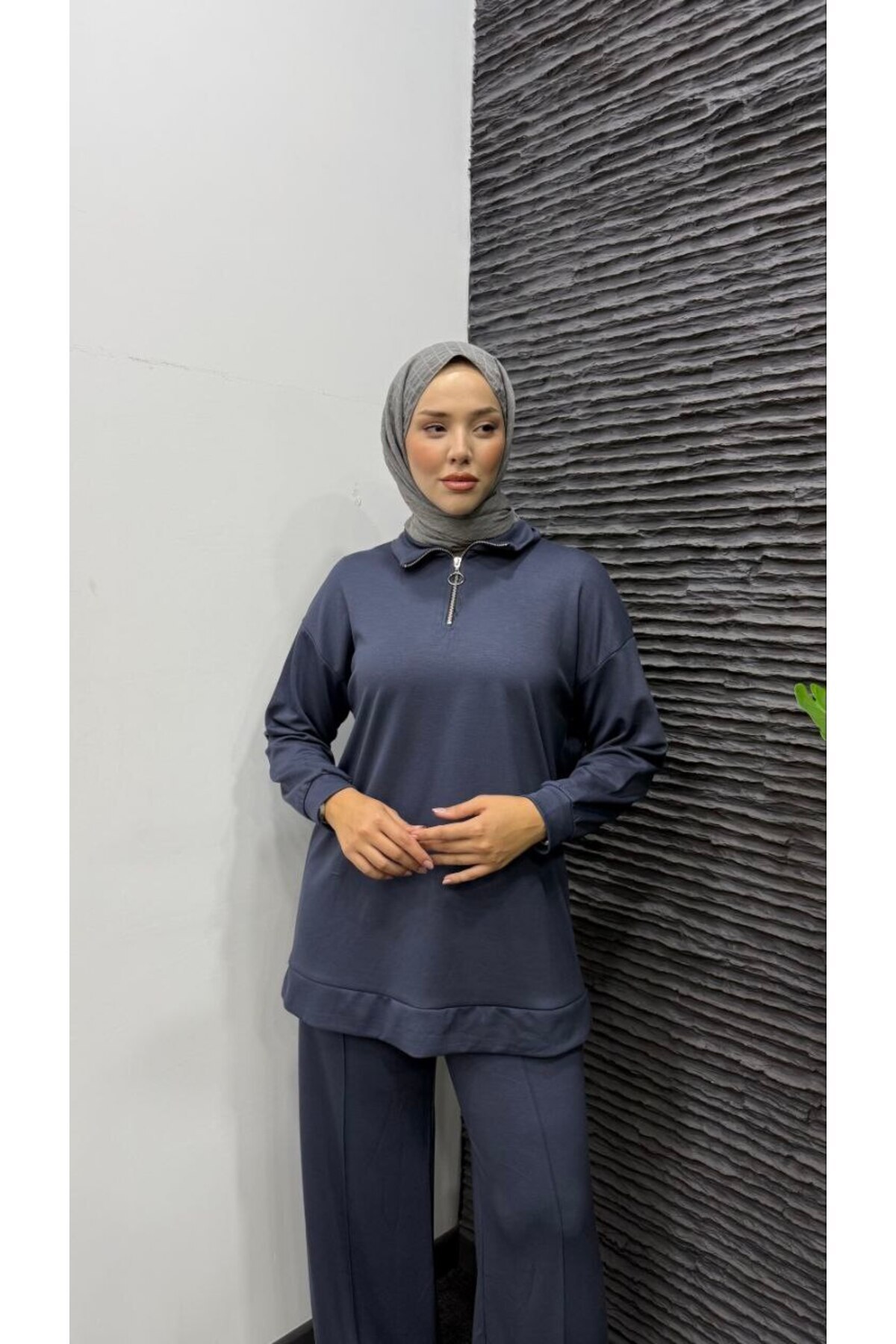 mihr-i meva Modal Kumaş Kadın Eşofman Takımı Yarım Fermuar