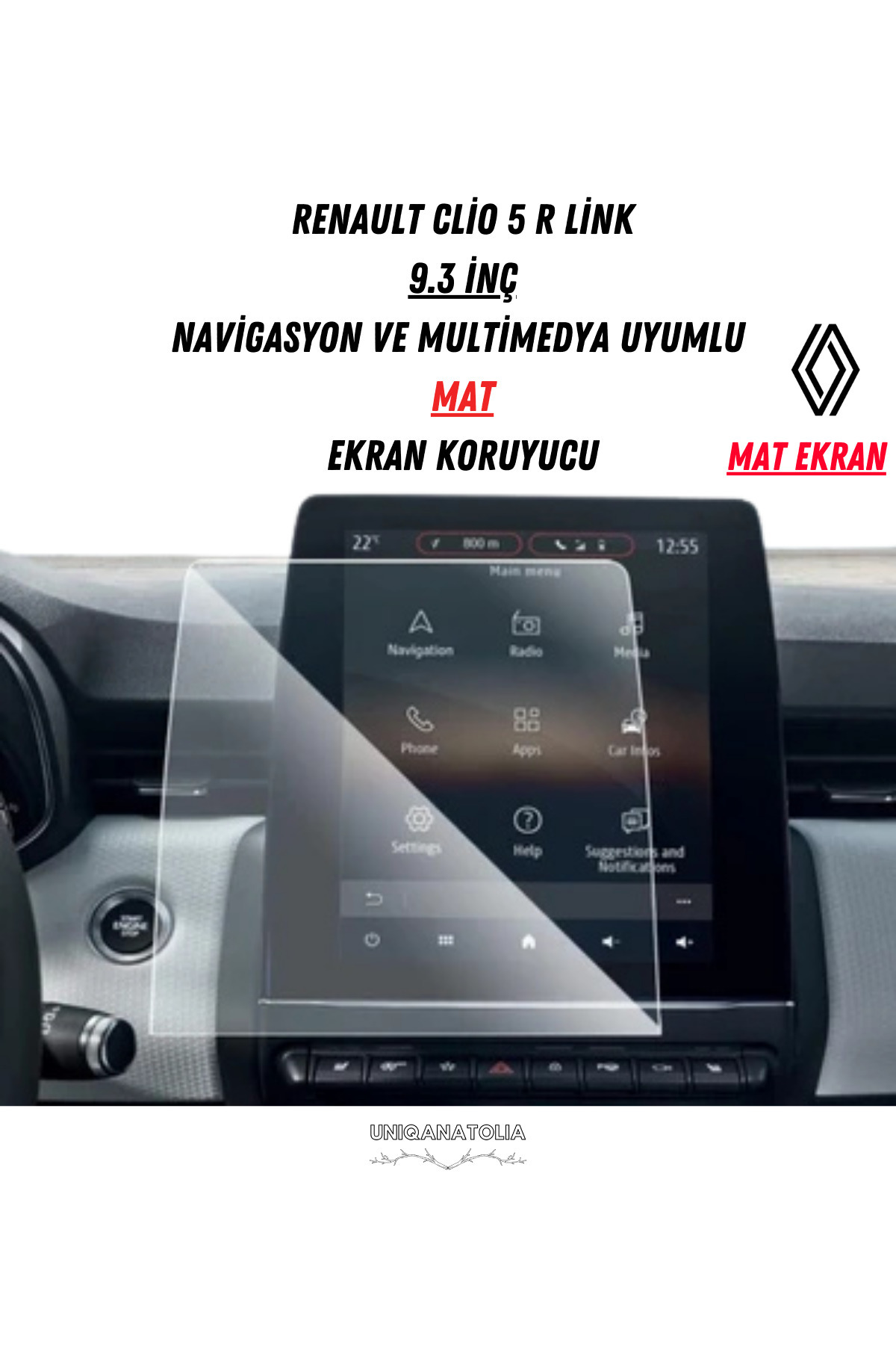 UniqAnatolia Renault Clio 5 R Link 9.3 İnç Navigasyon ve Multimedya Uyumlu Mat Ekran Koruyucu