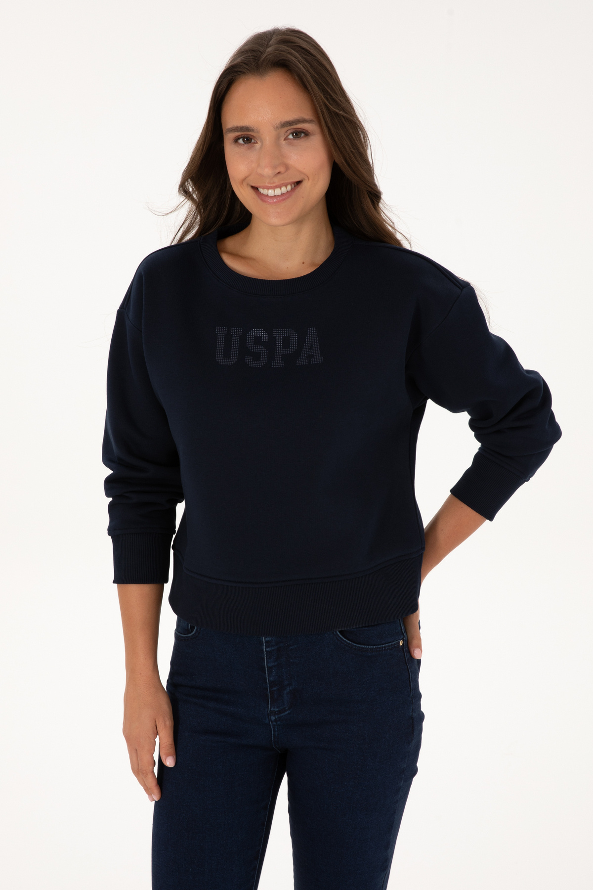 سویشرت یقه گرد زنانه سرمه‌ای ساده یو اس پولو کد :(50307752-VR033) U.S. Polo Assn.