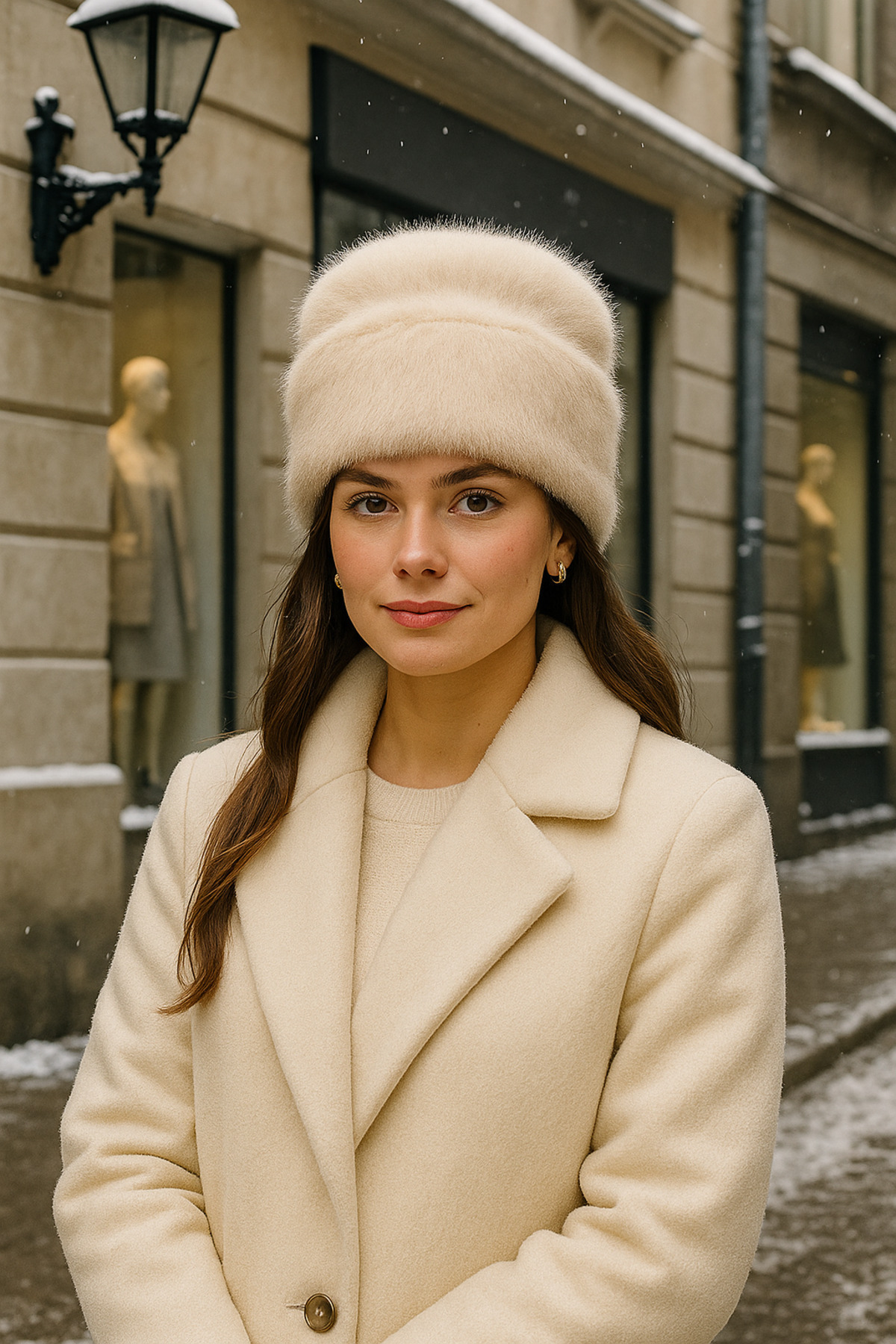 Women's Beige Wool Plush Beanie BERE1146