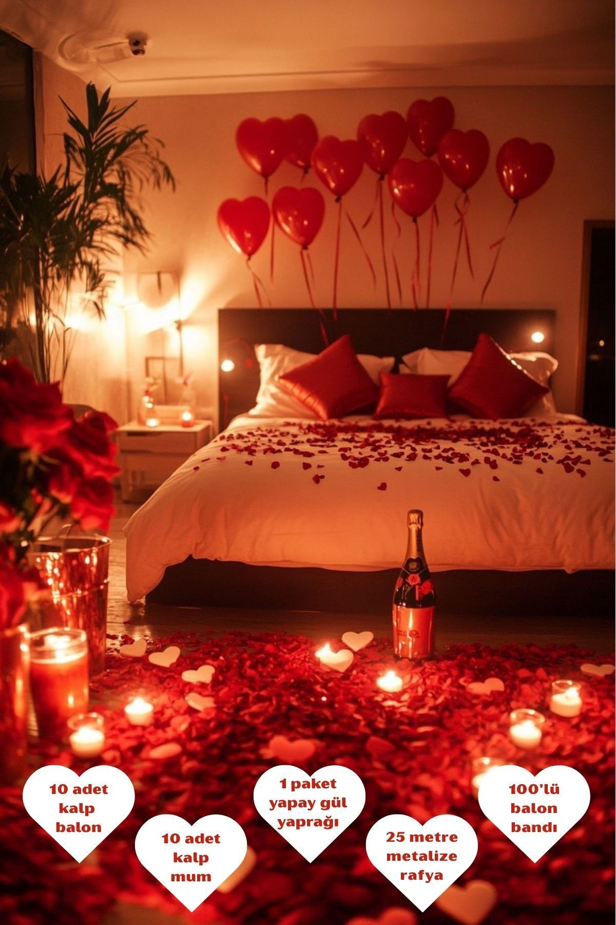 SkyPop 10'lu Kırmızı Kalp Düz Balon Seti, Sevgili, Özel Gün, Romantik, Evlilik, Doğum Günü.