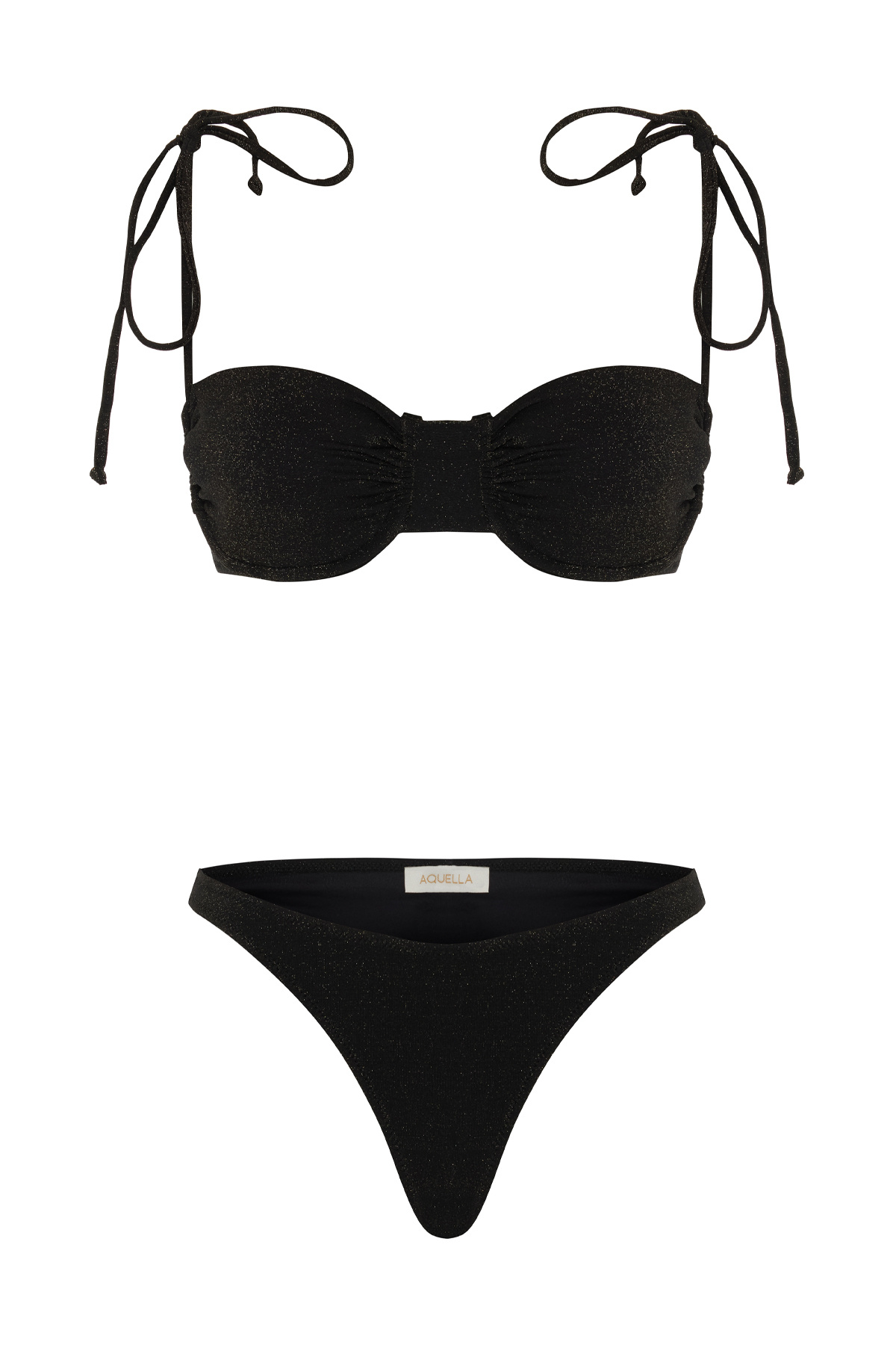 AQUELLA Lurex Balenli Gold Simli Siyah Bikini