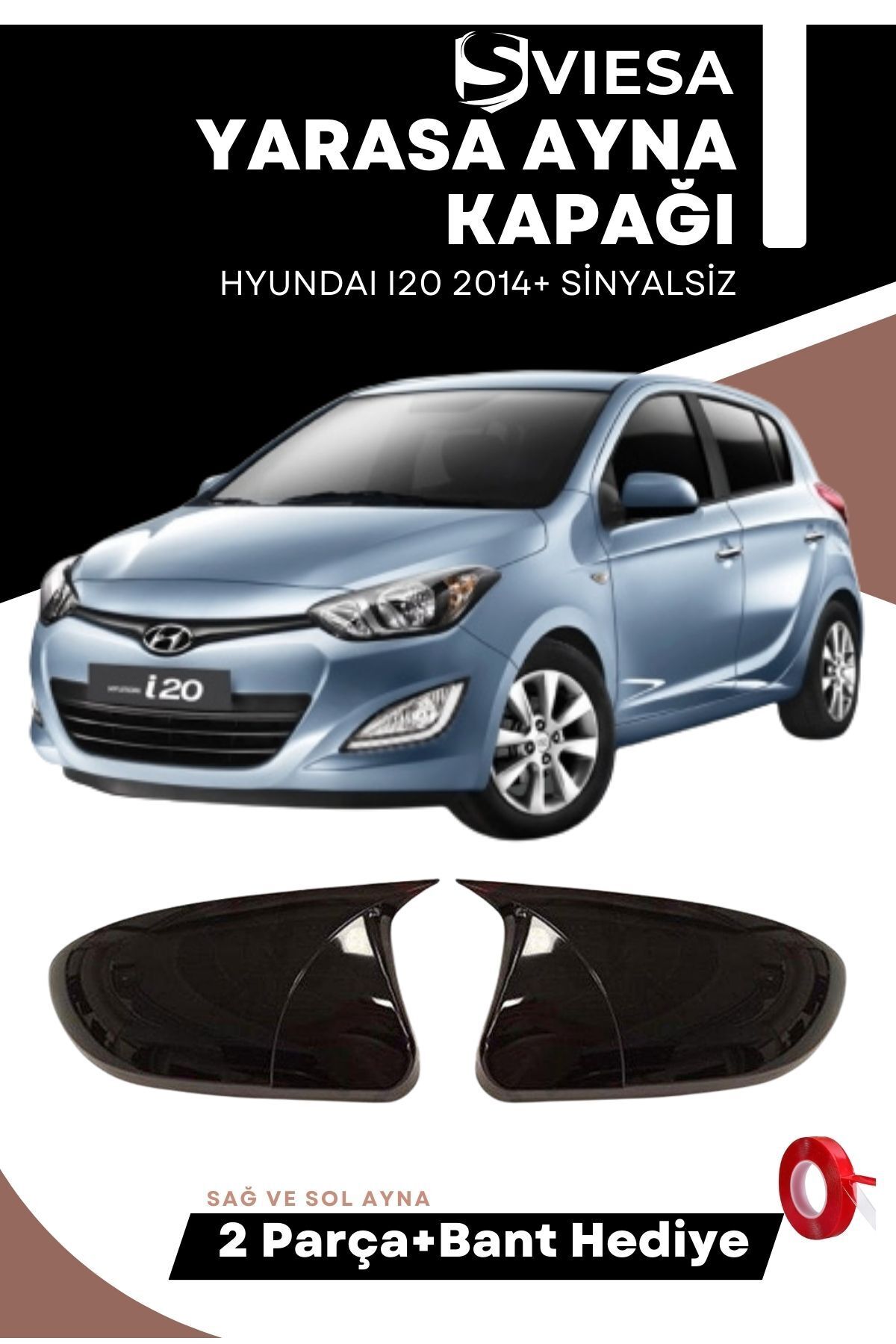 Sviesa Hyundai I20 2014+ Sinyalsiz Uyumlu Batman Yarasa Ayna Kapağı Piano Black