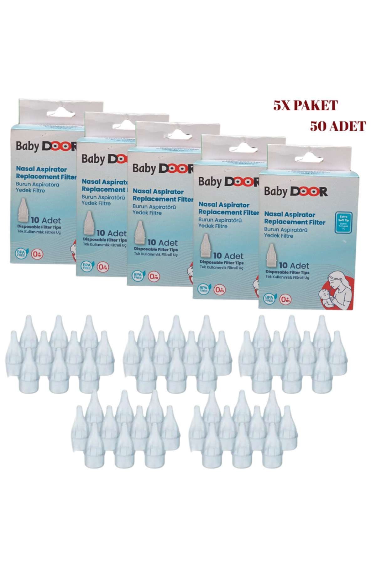 babydoor 5'Li Paket Nasal Burun Aspiratöru Tek Kullanımlık Filtreli Yedek Uç 50 Adet (5PK*10) fotoğrafı 2 (önizleme)