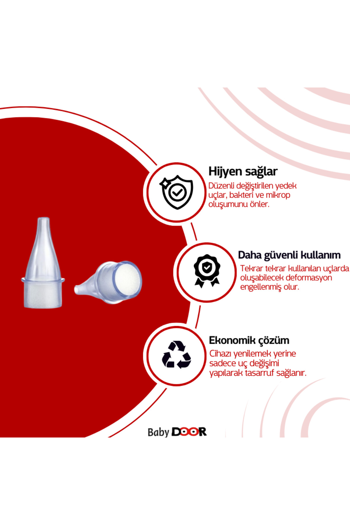 babydoor 5'Li Paket Nasal Burun Aspiratöru Tek Kullanımlık Filtreli Yedek Uç 50 Adet (5PK*10) fotoğrafı 3 (önizleme)