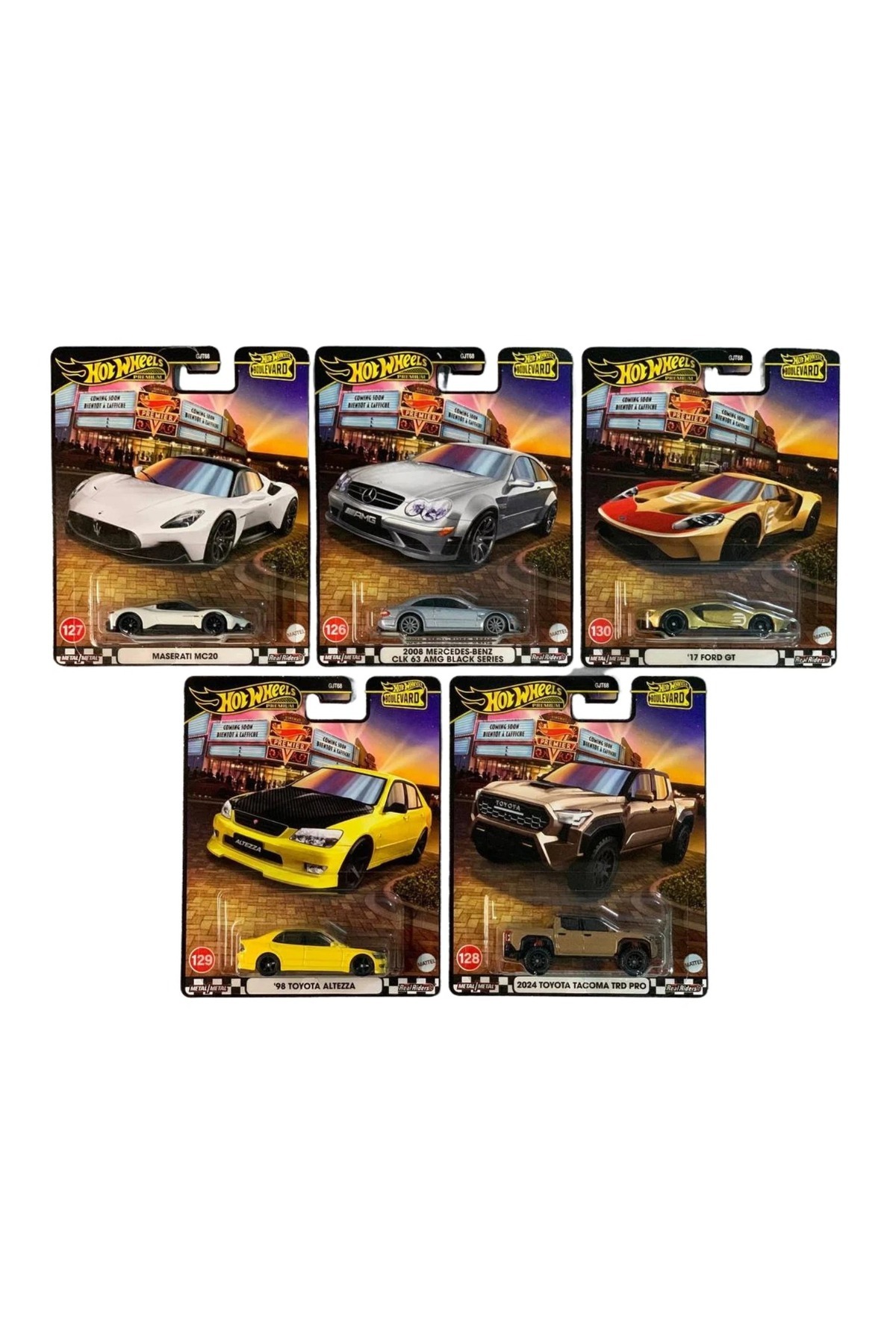 HOT WHEELS Premium 5’li Set – Maserati MC20, Mercedes-Benz CLK63 AMG, Ford GT, Toyota Altezza, Tacoma TRD Pro