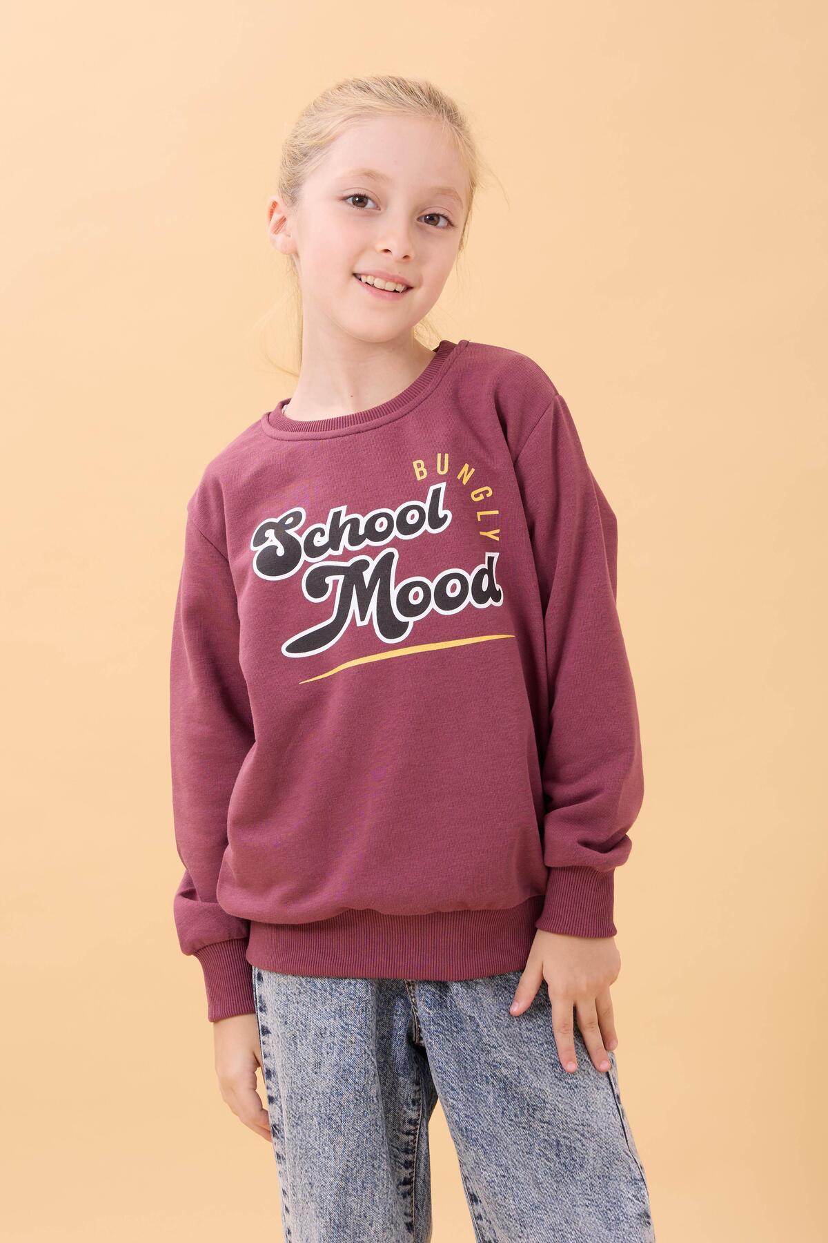 Perendi Erkek ve Kız Çocuk Okul Baskılı Bisiklet Yaka Mevsimlik Sweatshirt Gülkurusu fotoğrafı 6 (önizleme)