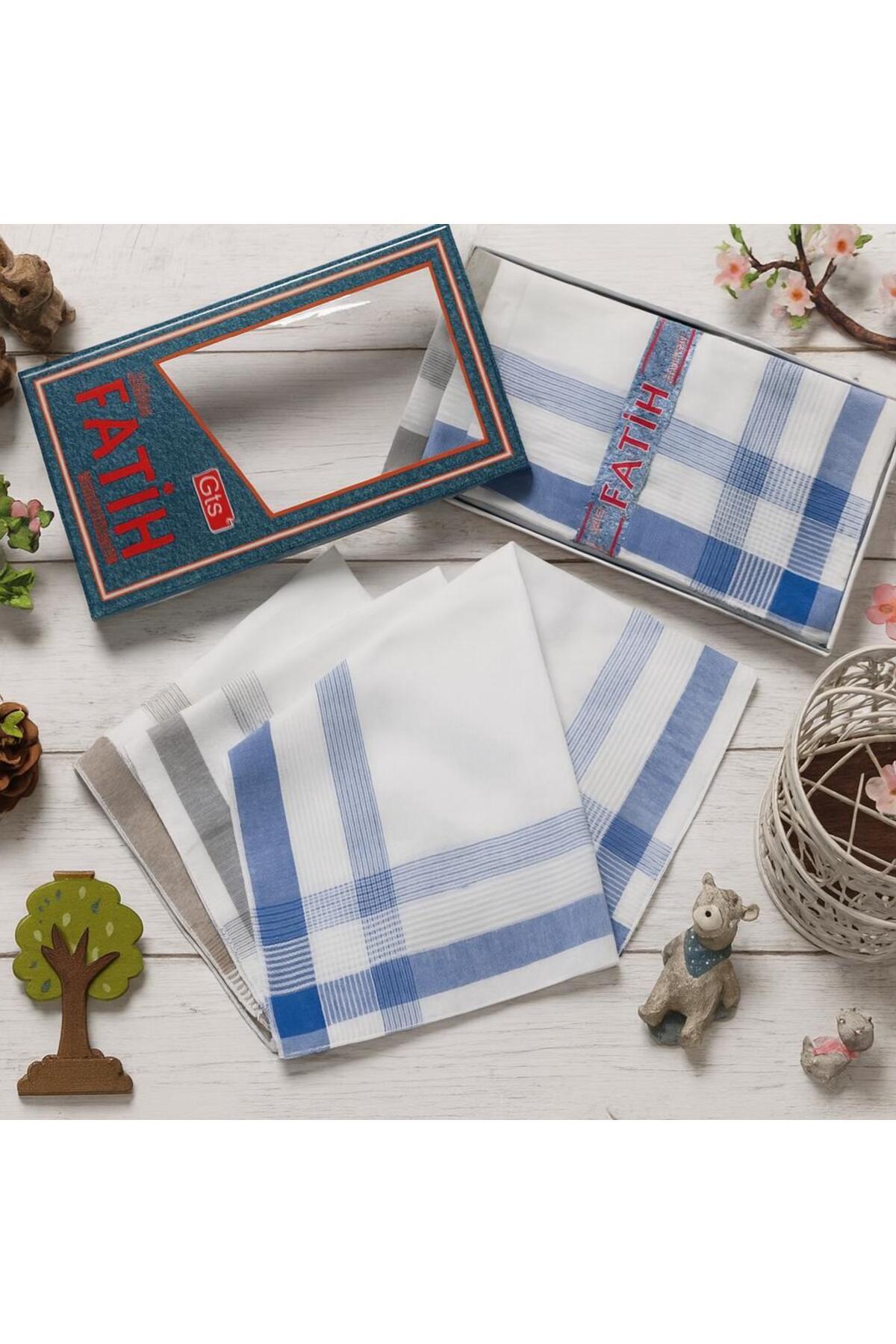 Lio20 % 100 Pamuk Kumaş 12 Adet 40 x 40 Cm Kumaş Mendil - Kişisel Temizlik Servis Bezi Hediyelik - Mavi