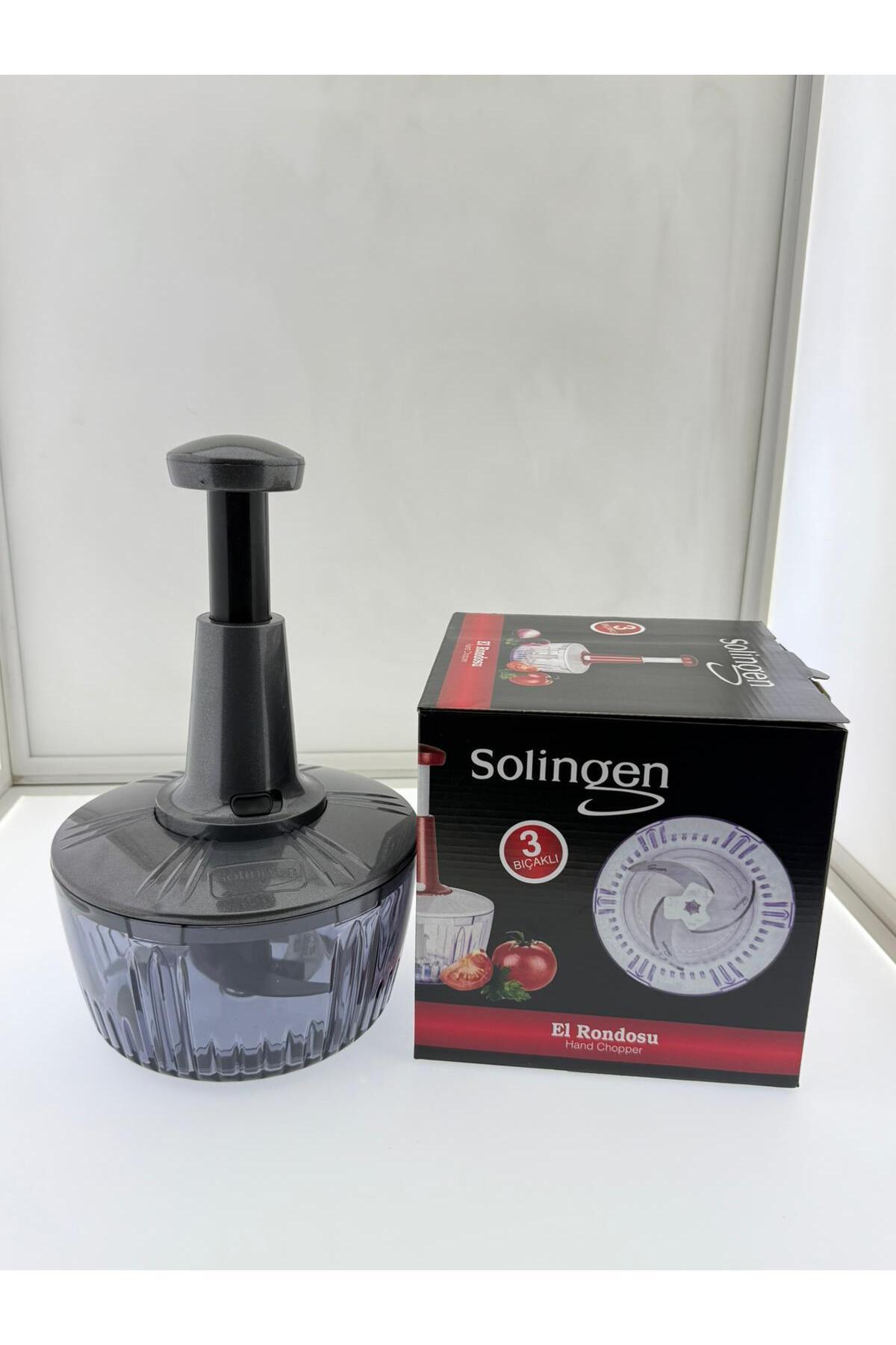 PDESİGN Solingen 3 Bıçaklı Paslanmaz Çelik Basmalı El Rondosu Sebze Meyve Doğrayıcı Çift Renk KOYU GRİ-SİYAH