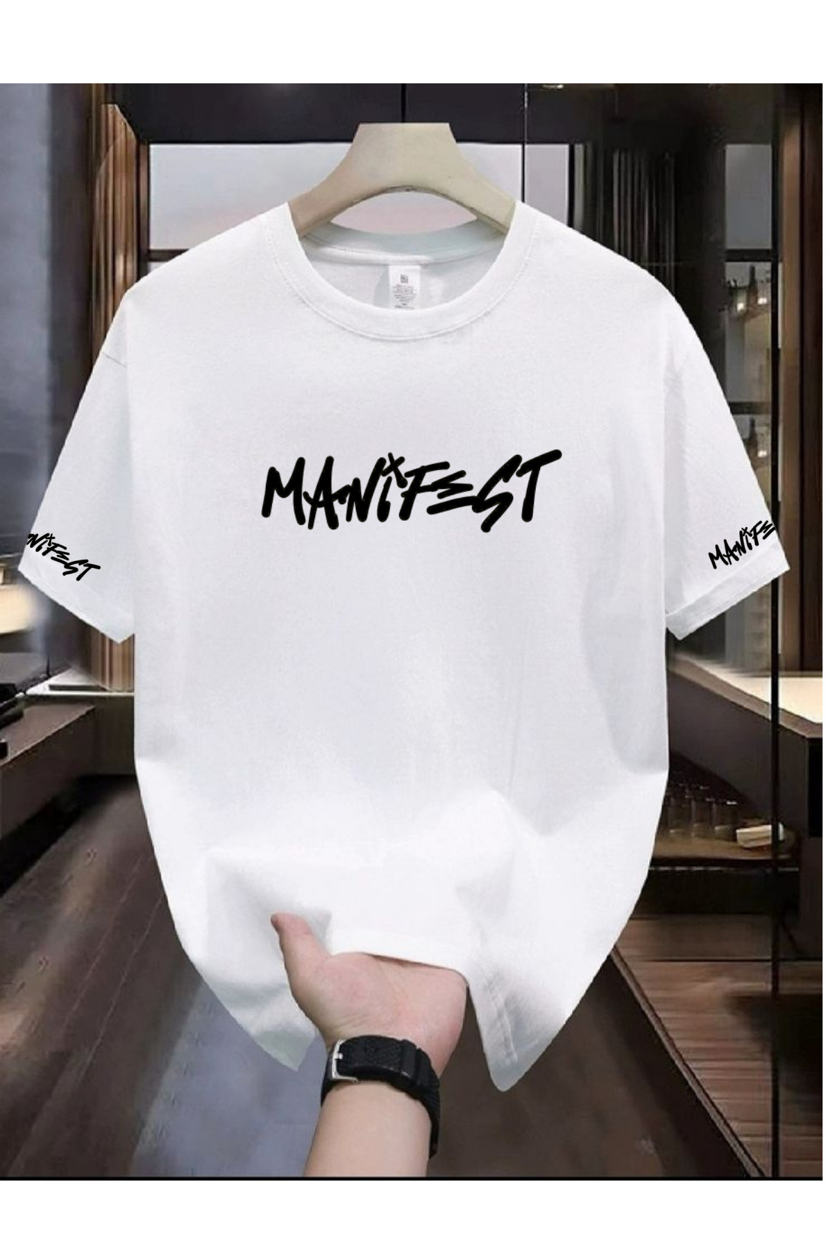 barsdepo  Manifest Baskılı Tişört, Oversize Unisex Beyaz Tişört Çocuk / Yetişkin Şapka Hediyeli - Görsel 2